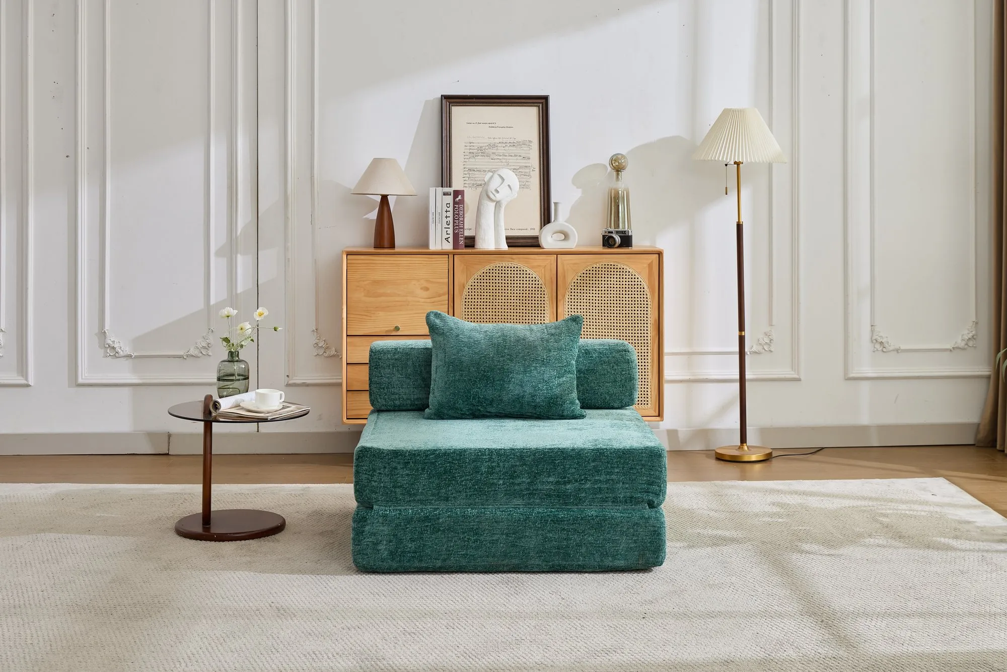 Chenille Compression Sofa Bed, Convertible Floor Sofa with Frame