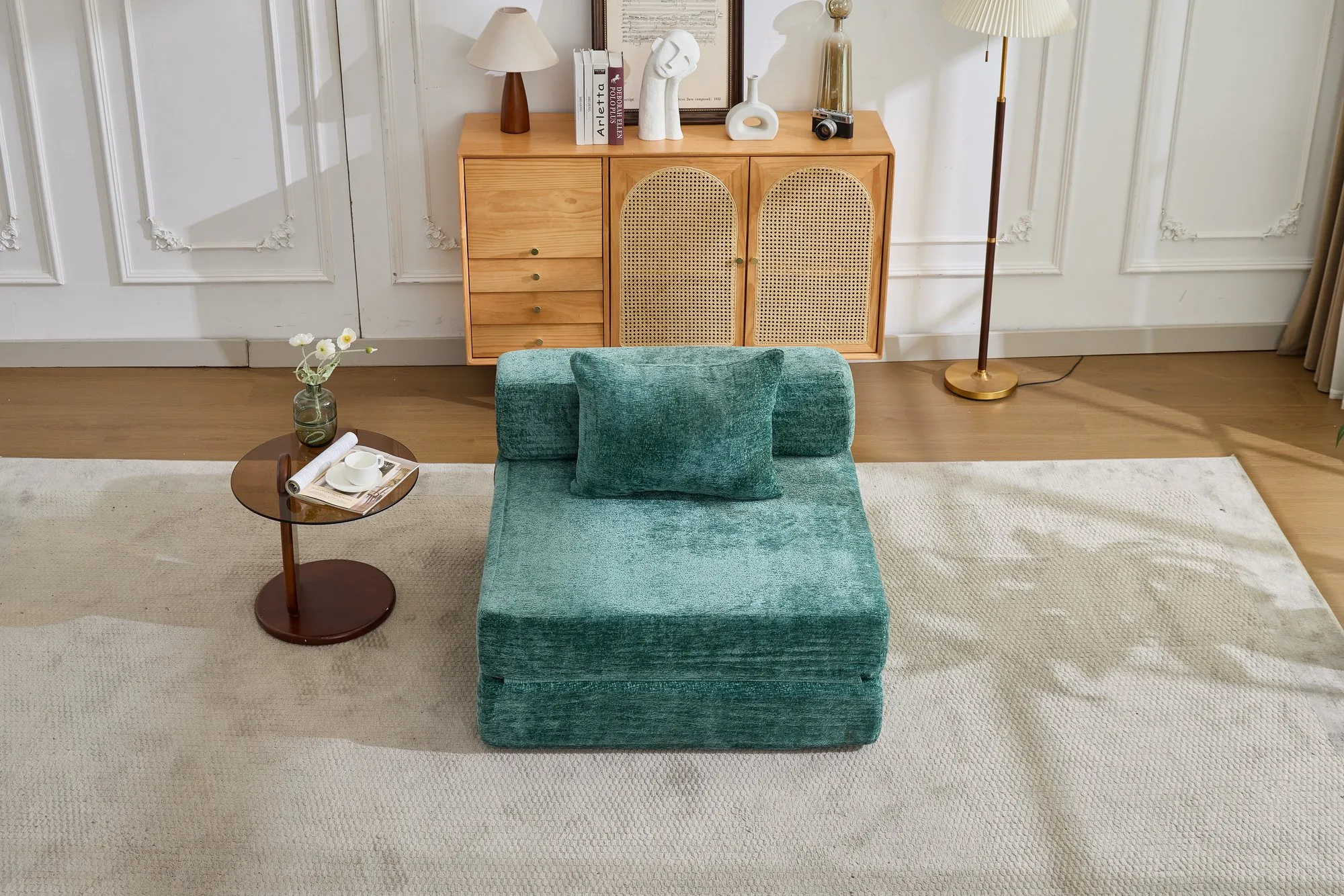 Chenille Compression Sofa Bed, Convertible Floor Sofa with Frame