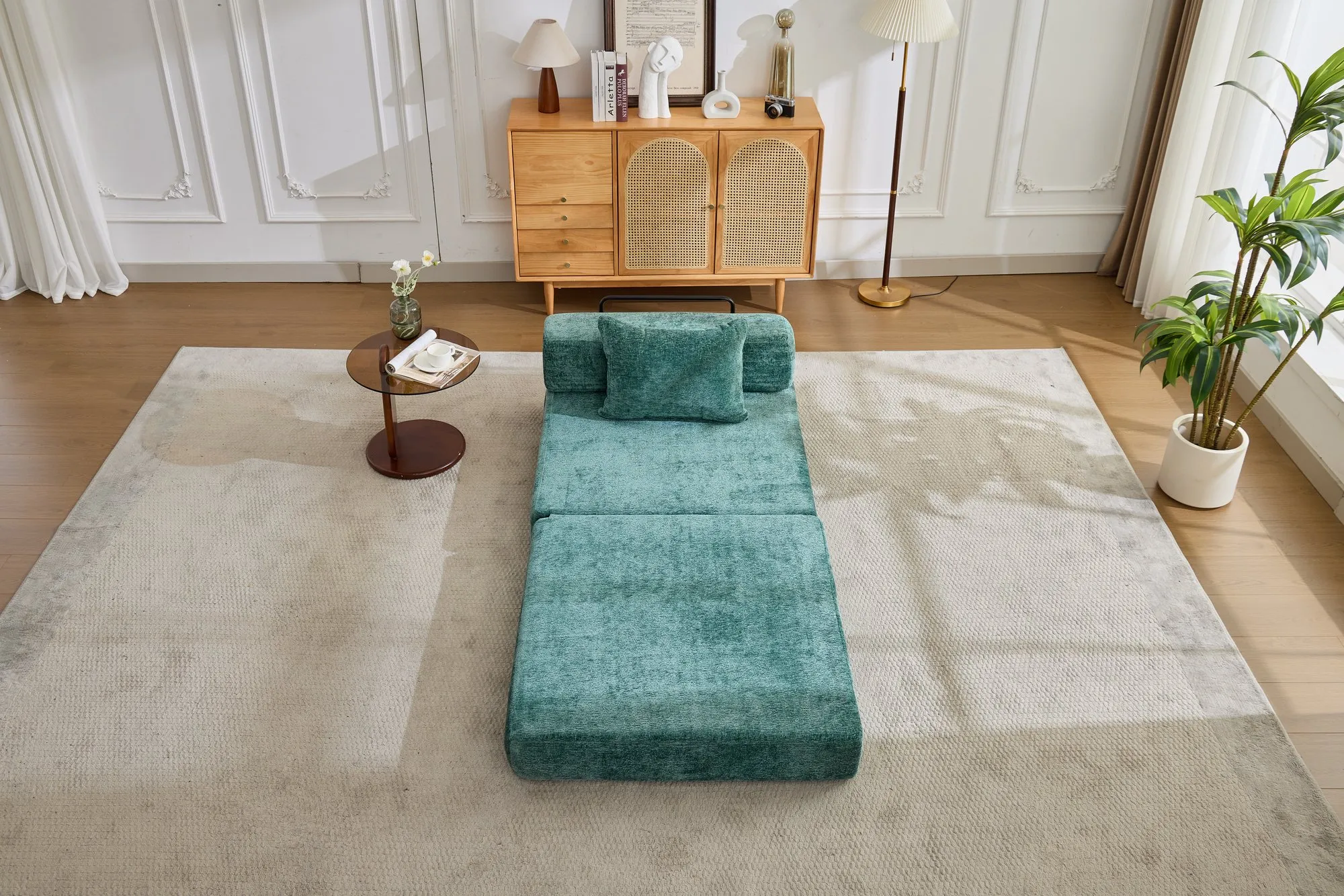 Chenille Compression Sofa Bed, Convertible Floor Sofa with Frame