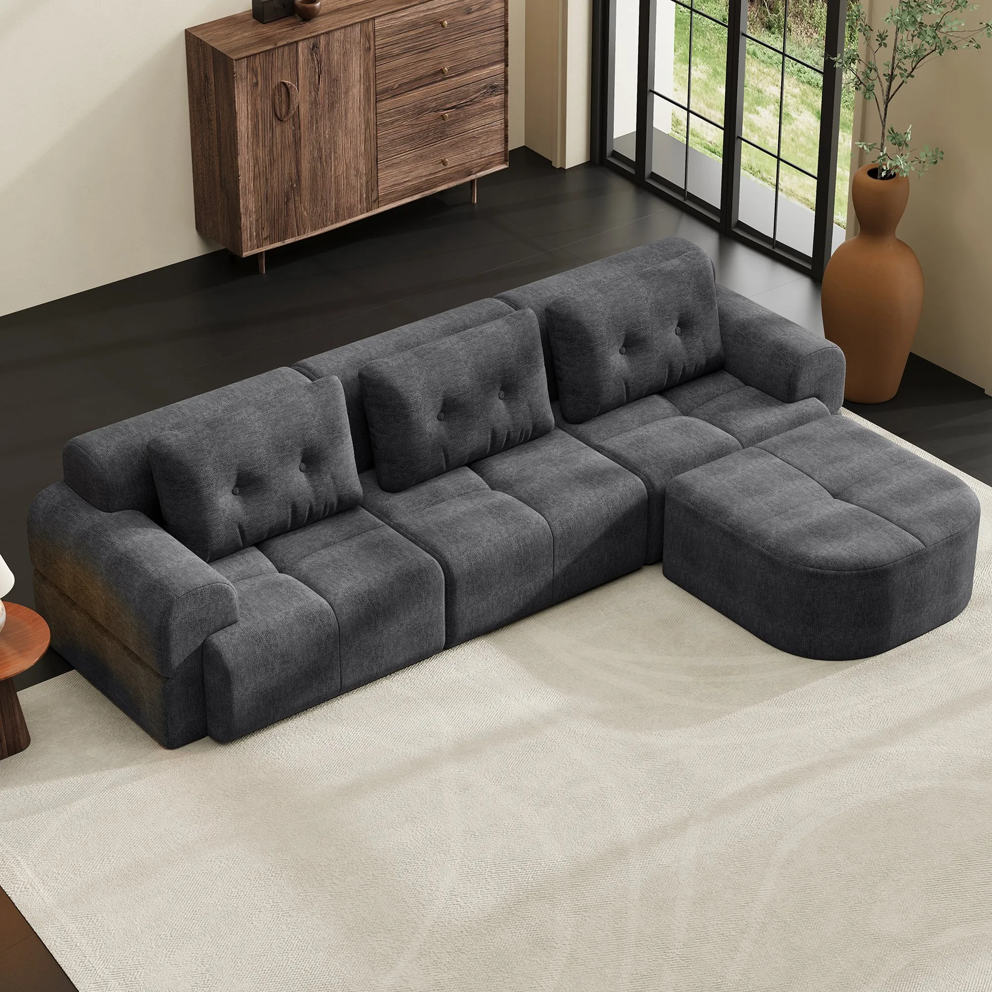 Modular Sectional Sofa with Chaise, Full-Foam Fabric Couch