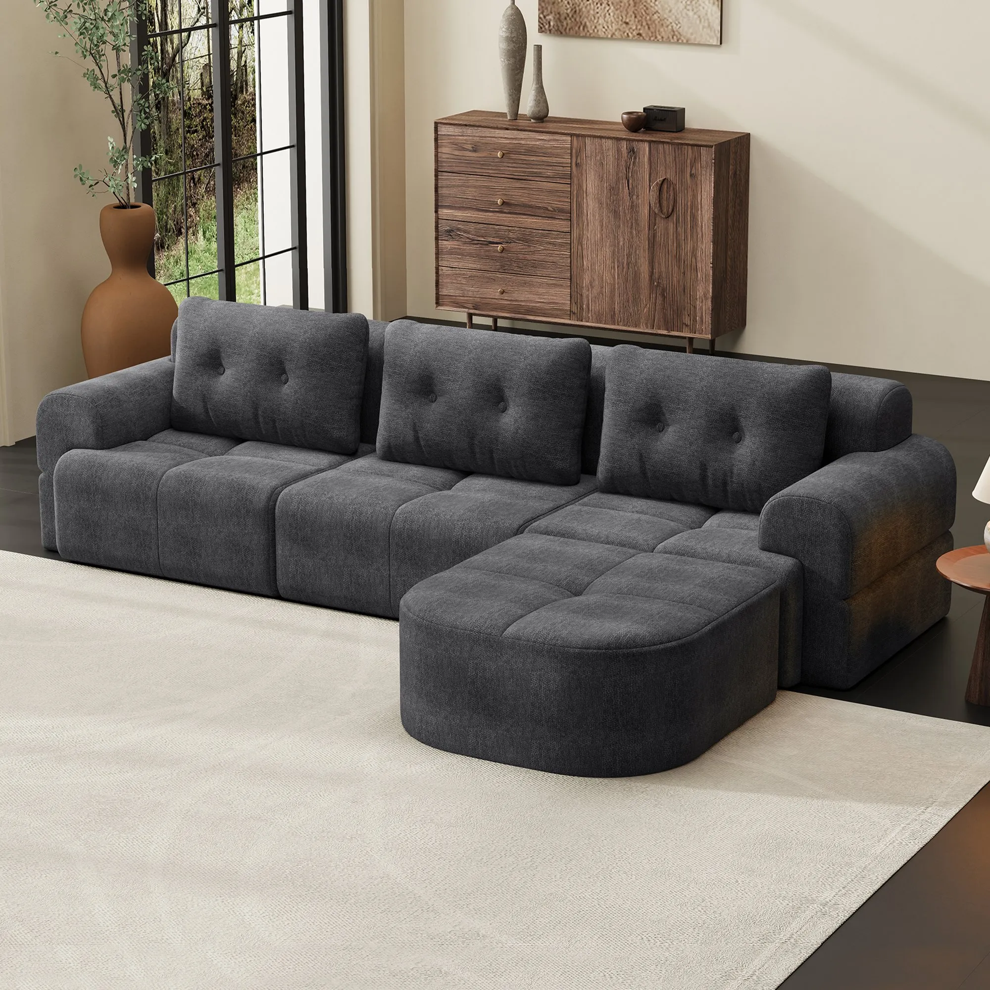 Modular Sectional Sofa with Chaise, Full-Foam Fabric Couch