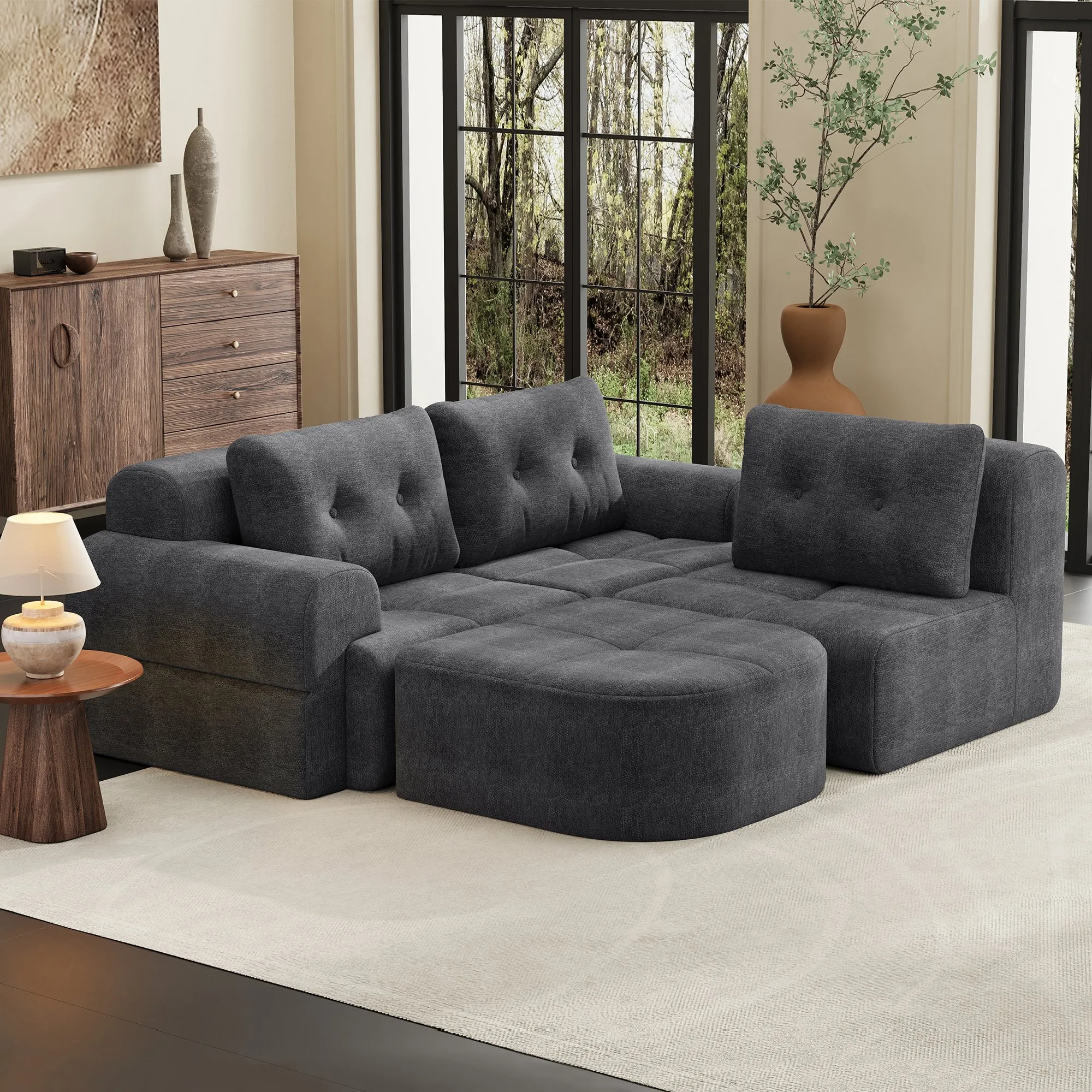 Modular Sectional Sofa with Chaise, Full-Foam Fabric Couch