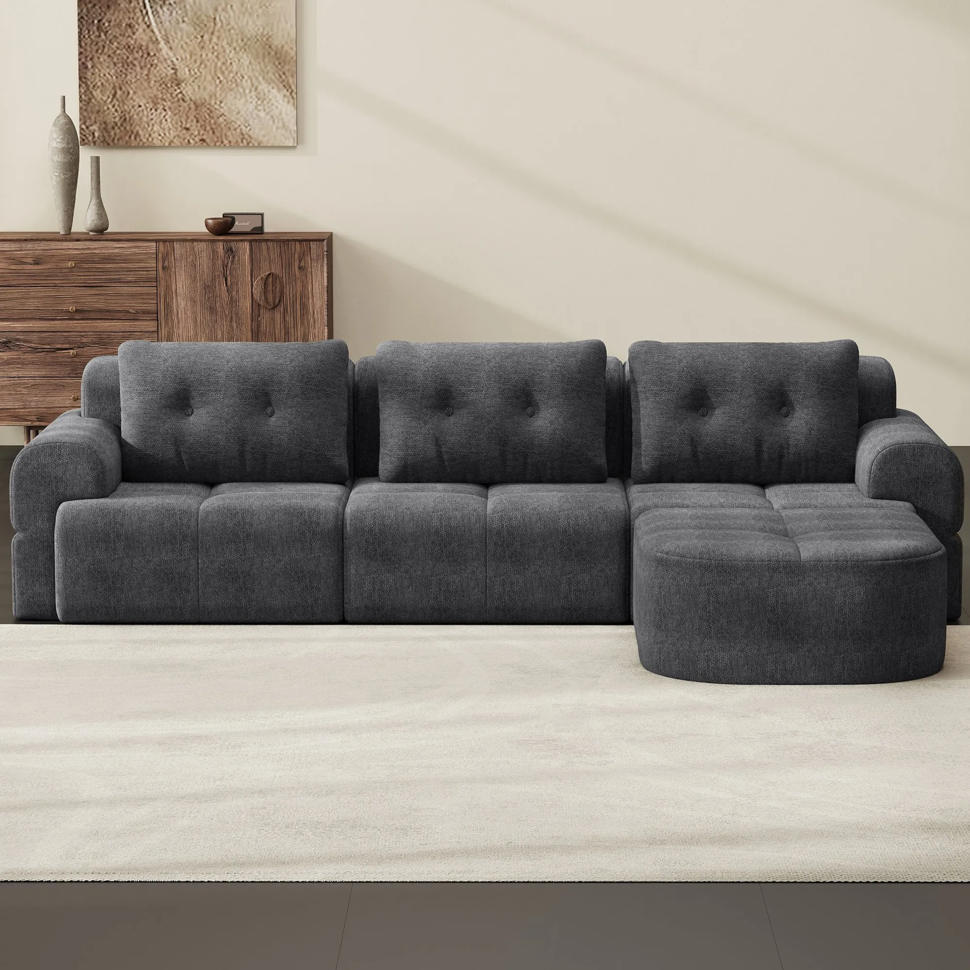 Modular Sectional Sofa with Chaise, Full-Foam Fabric Couch