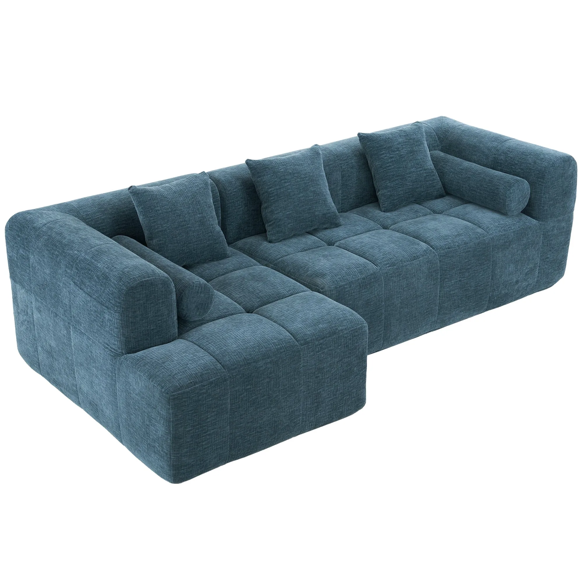 101.2"  Sectional Sofa Full-Compressed Sofa Modular Sofa Couch Free-combined Sofa with Deep Seating  and Two Side Pockets for Living Room, Blue