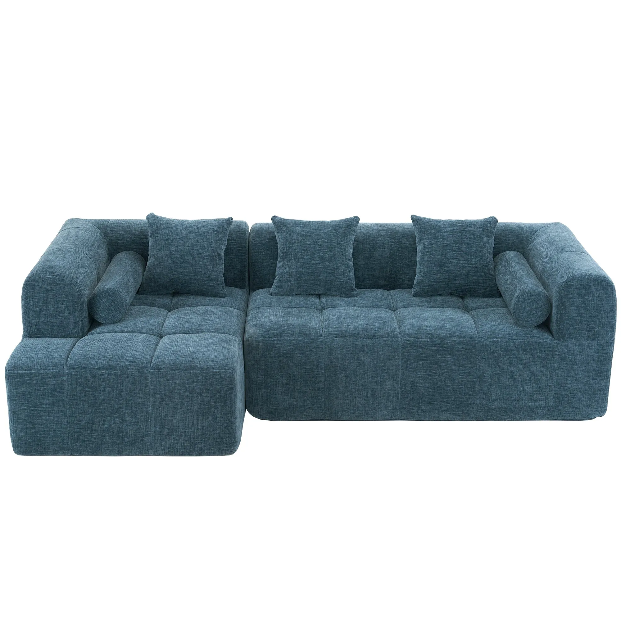 101.2"  Sectional Sofa Full-Compressed Sofa Modular Sofa Couch Free-combined Sofa with Deep Seating  and Two Side Pockets for Living Room, Blue