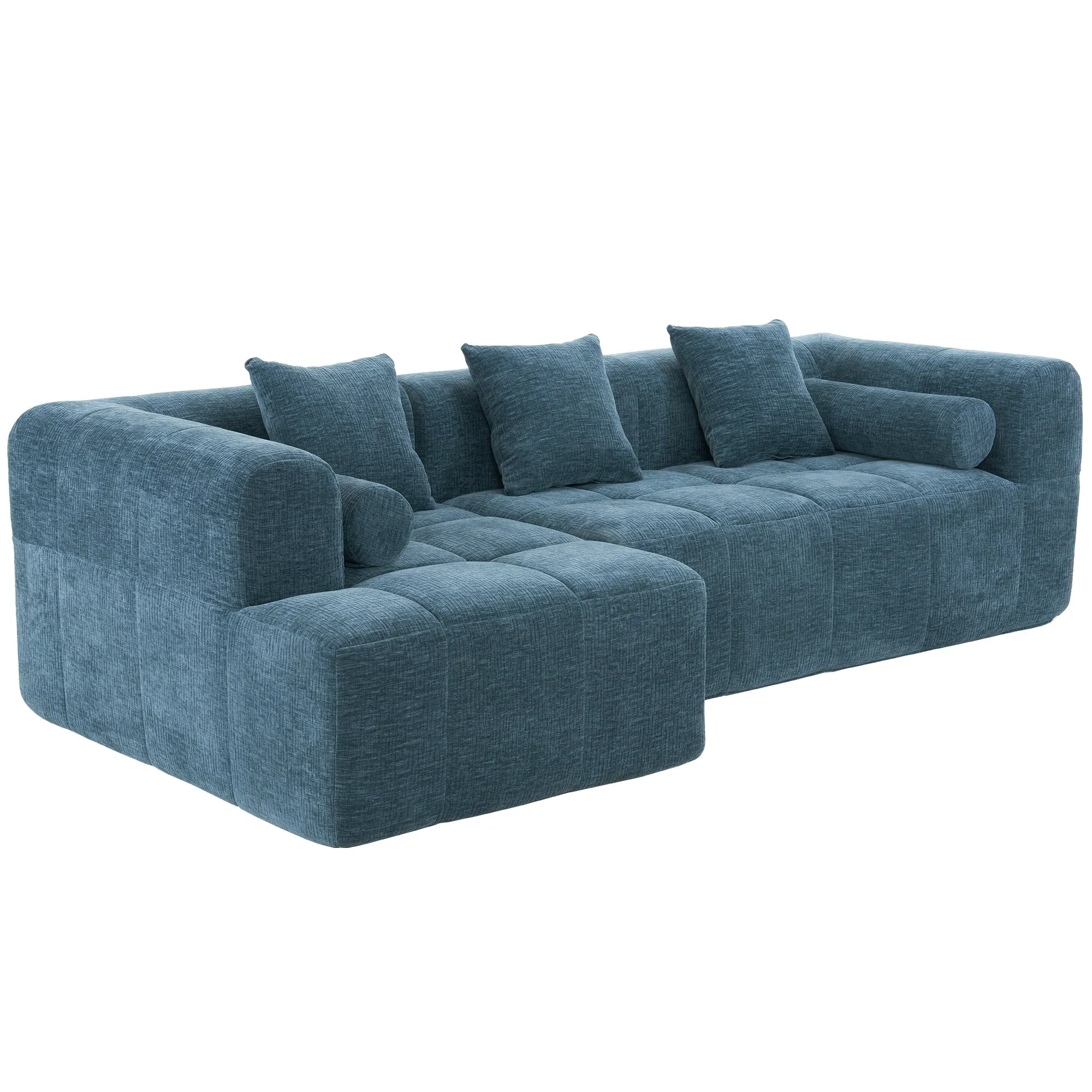 101.2"  Sectional Sofa Full-Compressed Sofa Modular Sofa Couch Free-combined Sofa with Deep Seating  and Two Side Pockets for Living Room, Blue