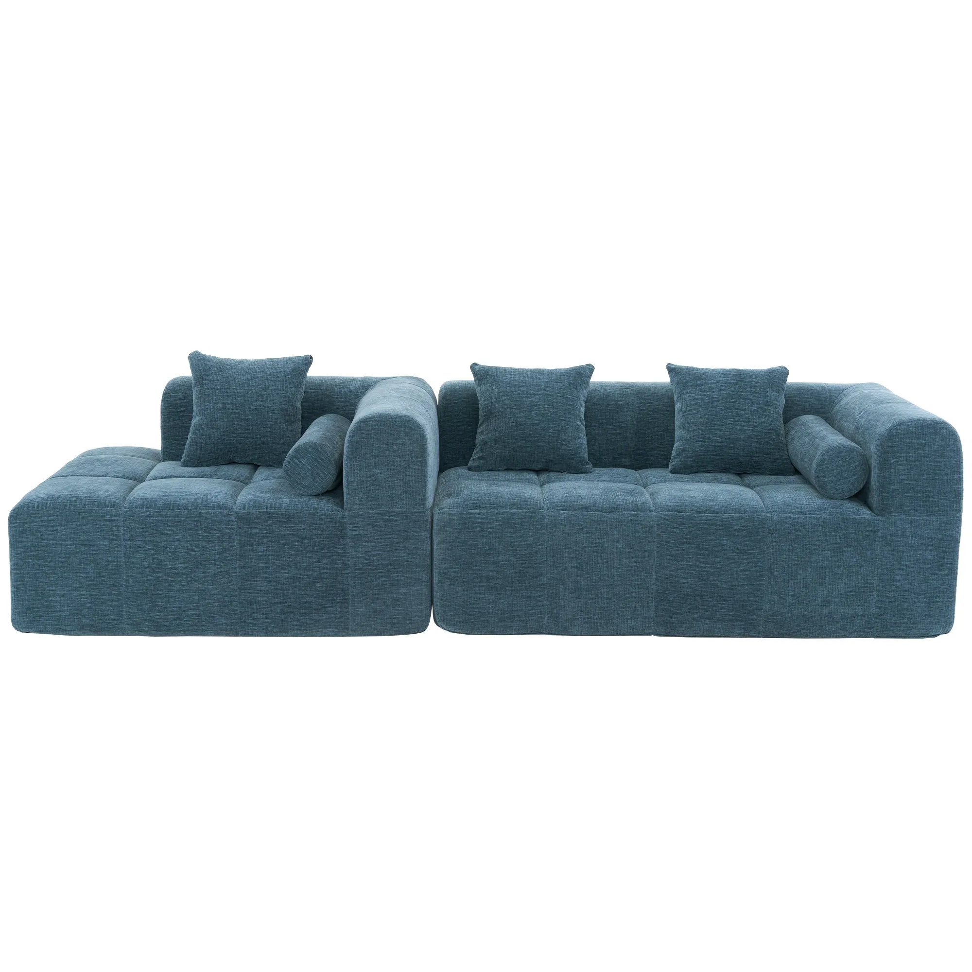 101.2"  Sectional Sofa Full-Compressed Sofa Modular Sofa Couch Free-combined Sofa with Deep Seating  and Two Side Pockets for Living Room, Blue