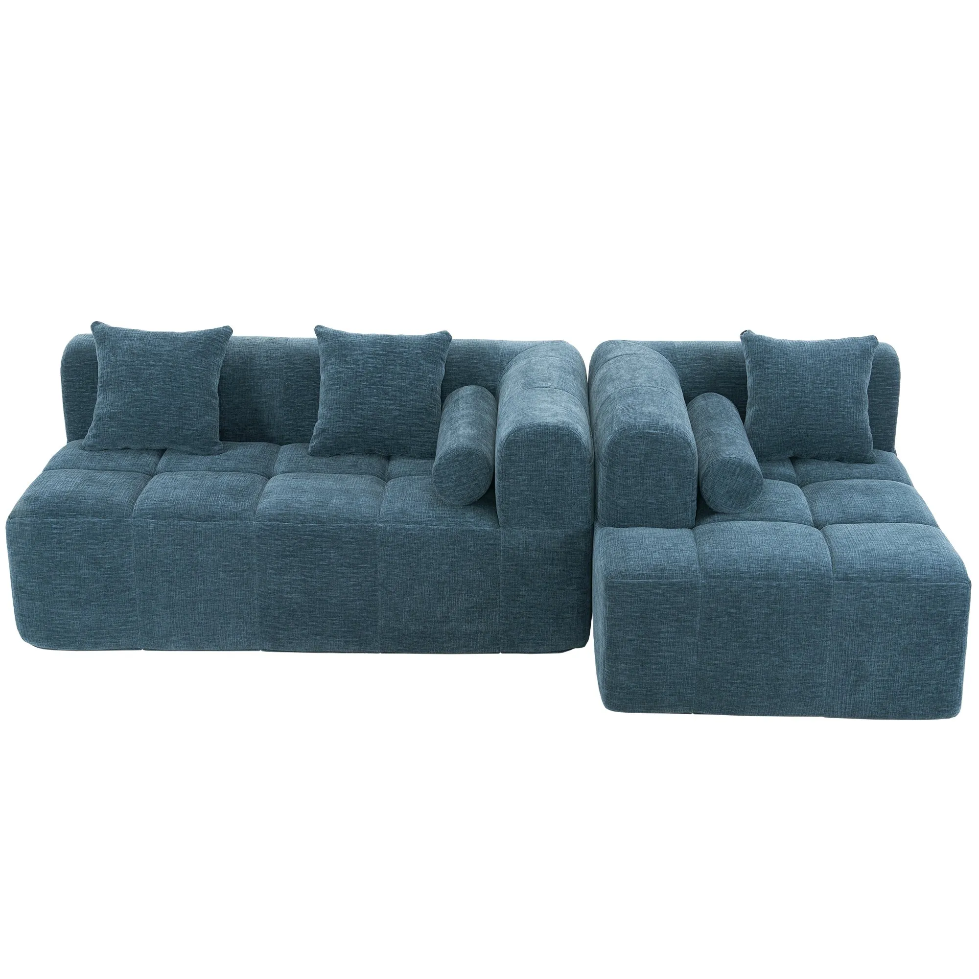 101.2"  Sectional Sofa Full-Compressed Sofa Modular Sofa Couch Free-combined Sofa with Deep Seating  and Two Side Pockets for Living Room, Blue