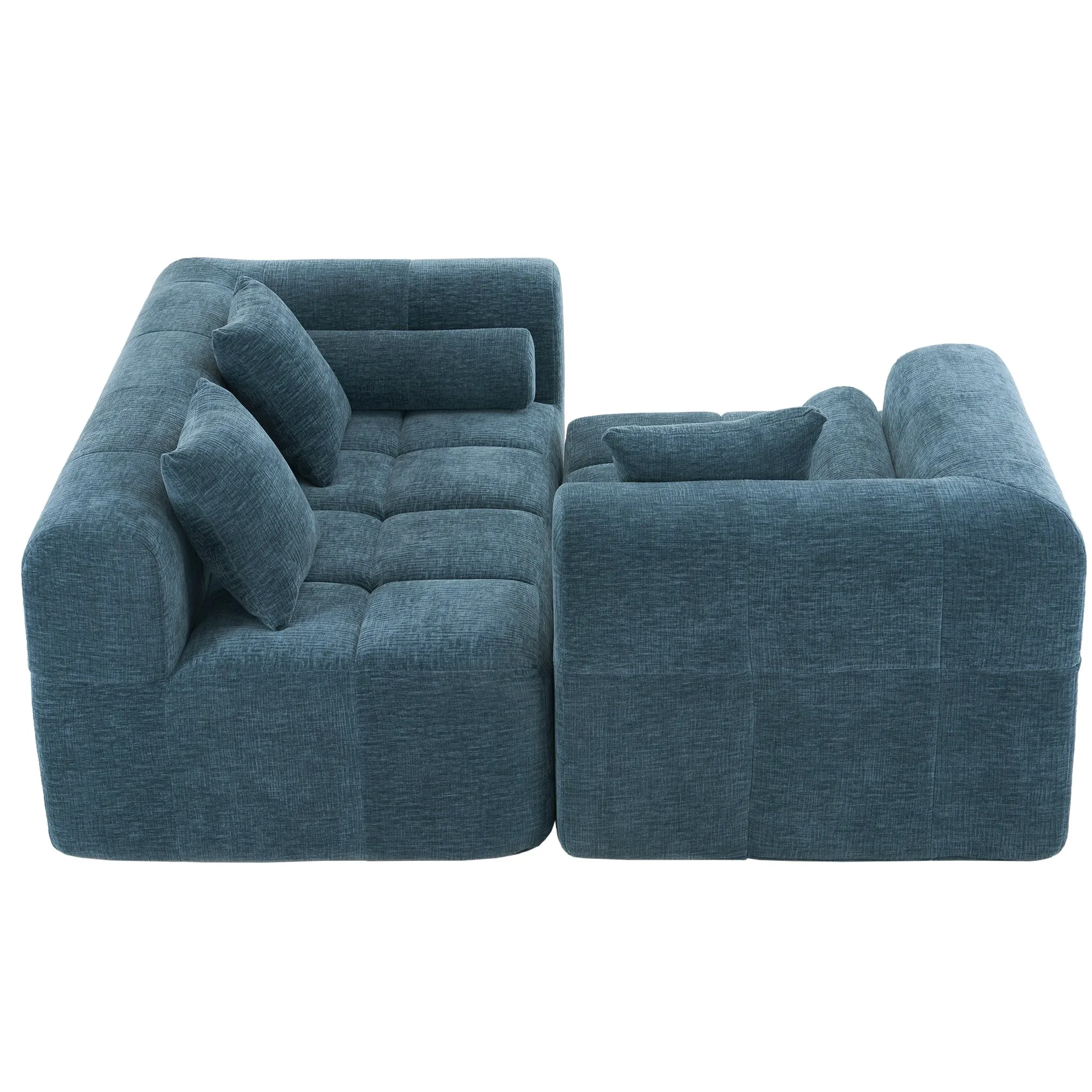 101.2"  Sectional Sofa Full-Compressed Sofa Modular Sofa Couch Free-combined Sofa with Deep Seating  and Two Side Pockets for Living Room, Blue