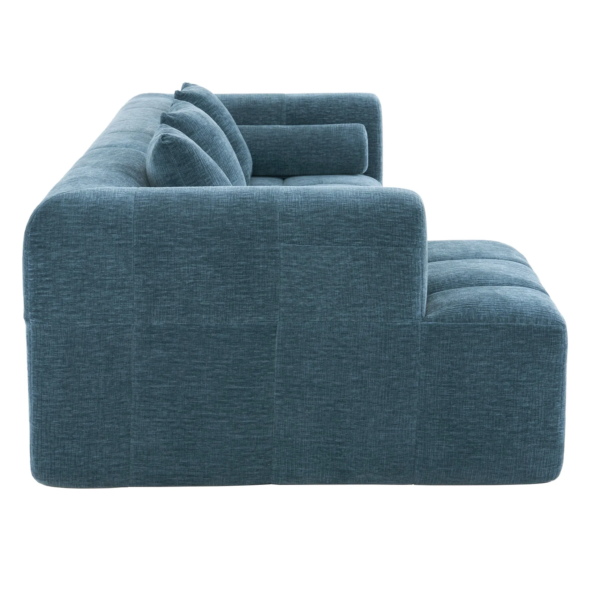 101.2"  Sectional Sofa Full-Compressed Sofa Modular Sofa Couch Free-combined Sofa with Deep Seating  and Two Side Pockets for Living Room, Blue