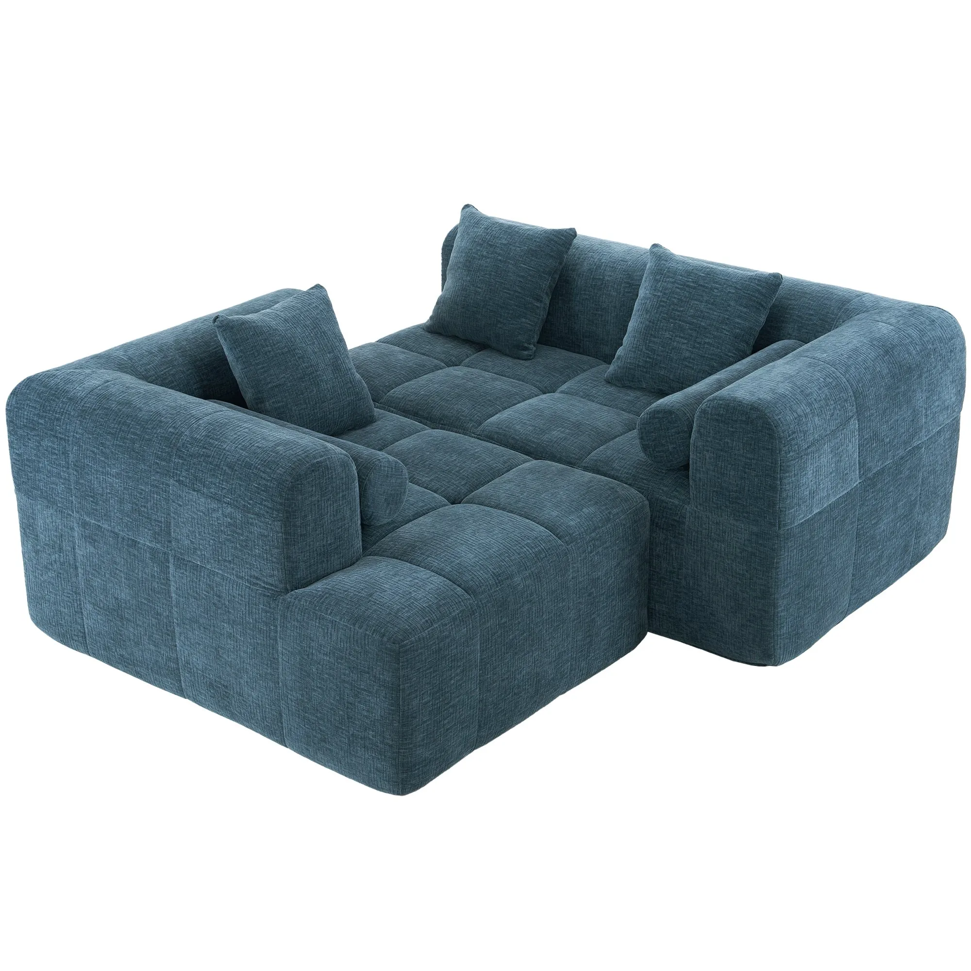 101.2"  Sectional Sofa Full-Compressed Sofa Modular Sofa Couch Free-combined Sofa with Deep Seating  and Two Side Pockets for Living Room, Blue