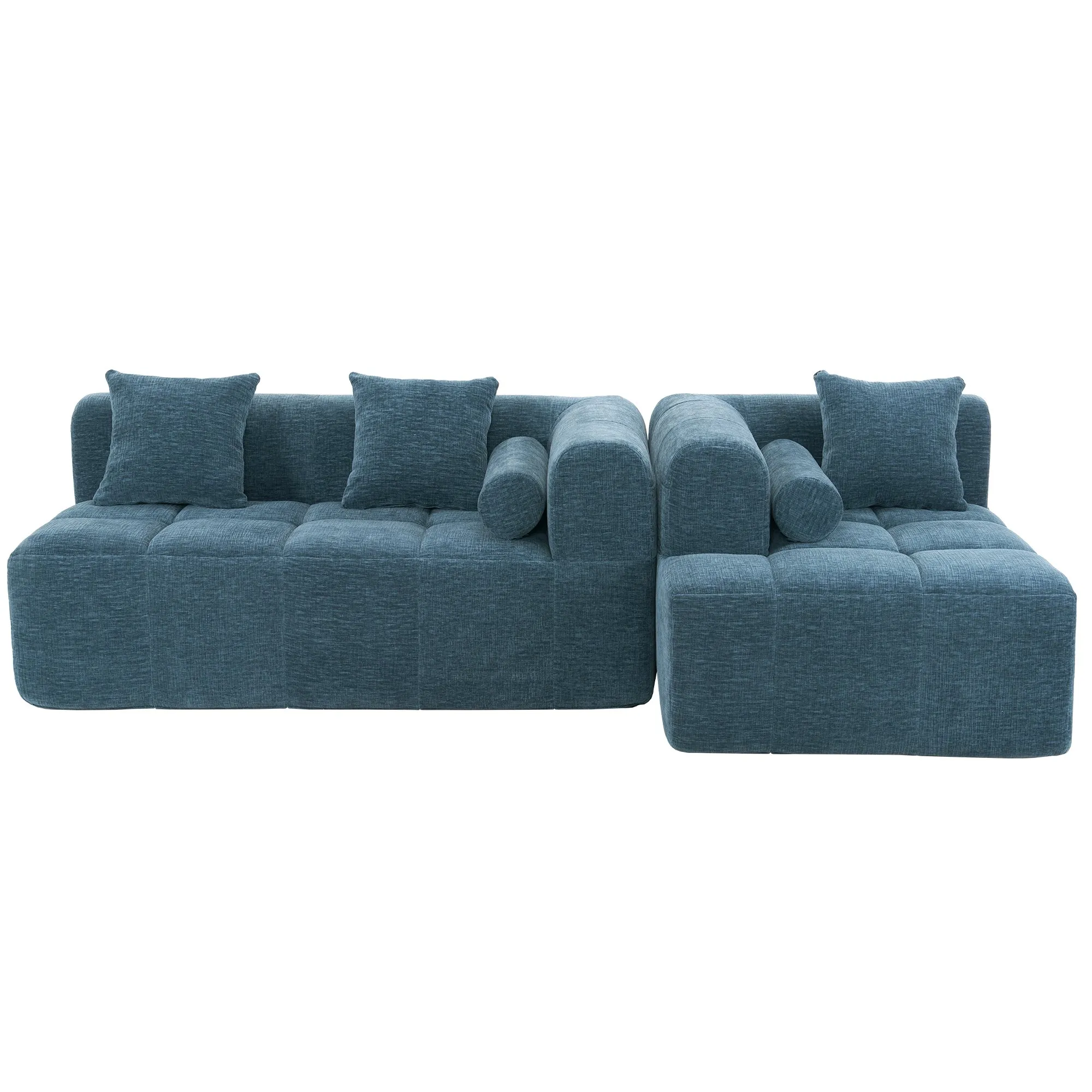 101.2"  Sectional Sofa Full-Compressed Sofa Modular Sofa Couch Free-combined Sofa with Deep Seating  and Two Side Pockets for Living Room, Blue