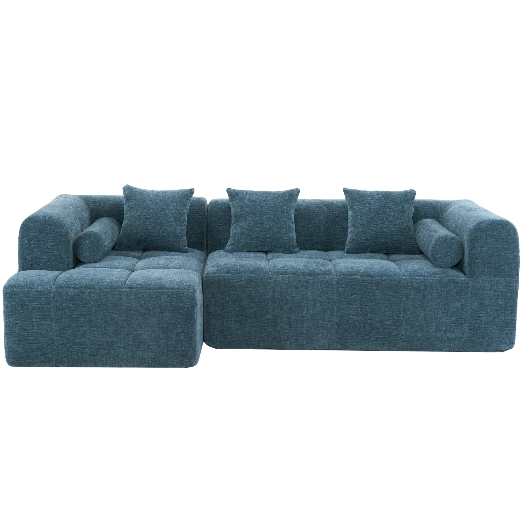 101.2"  Sectional Sofa Full-Compressed Sofa Modular Sofa Couch Free-combined Sofa with Deep Seating  and Two Side Pockets for Living Room, Blue