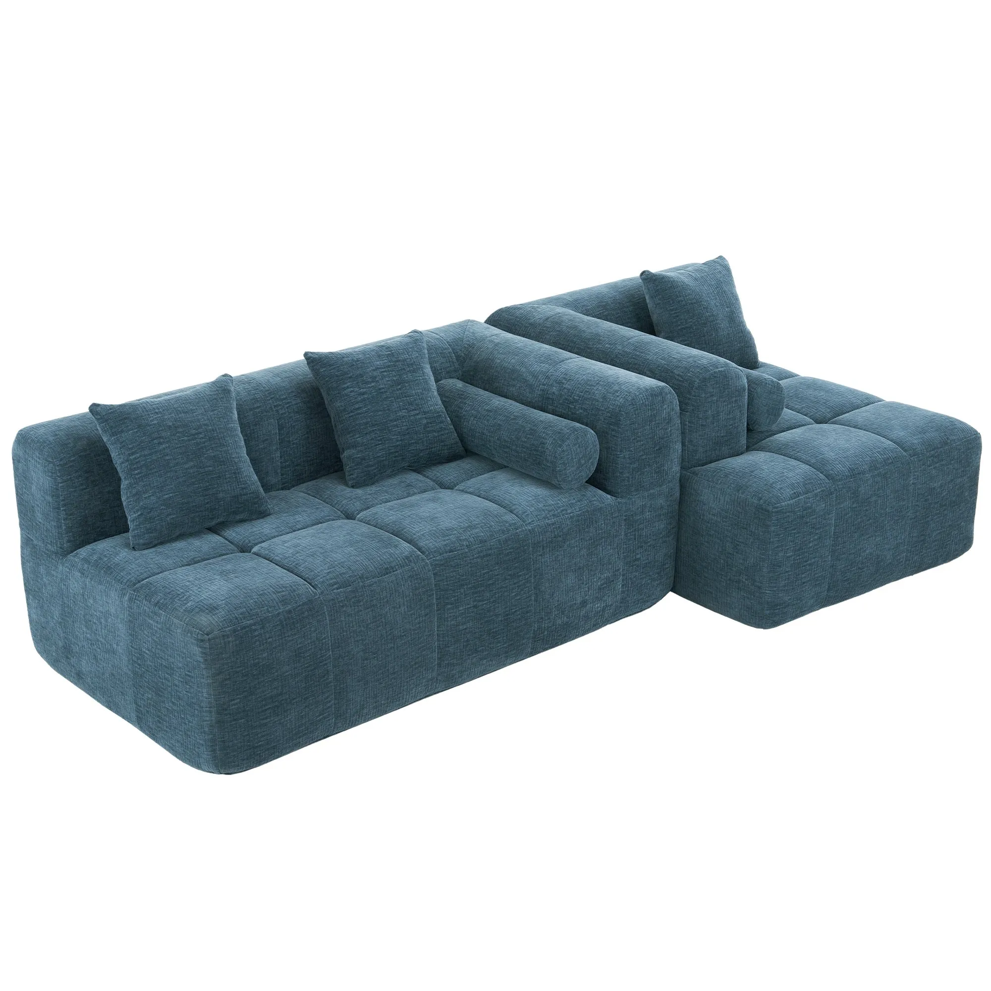 101.2"  Sectional Sofa Full-Compressed Sofa Modular Sofa Couch Free-combined Sofa with Deep Seating  and Two Side Pockets for Living Room, Blue