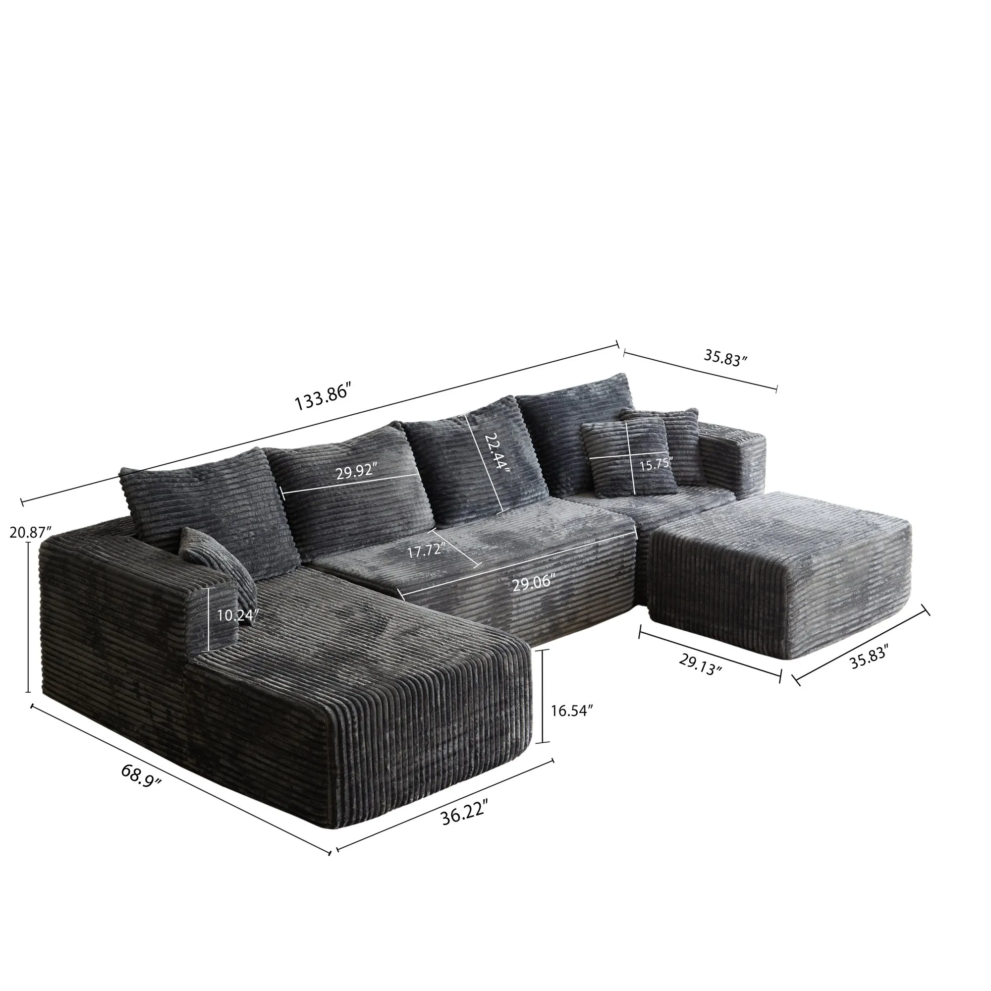 133.86-Inch Cloud Modular Sectional Sofa with Ottoman, Upholstered