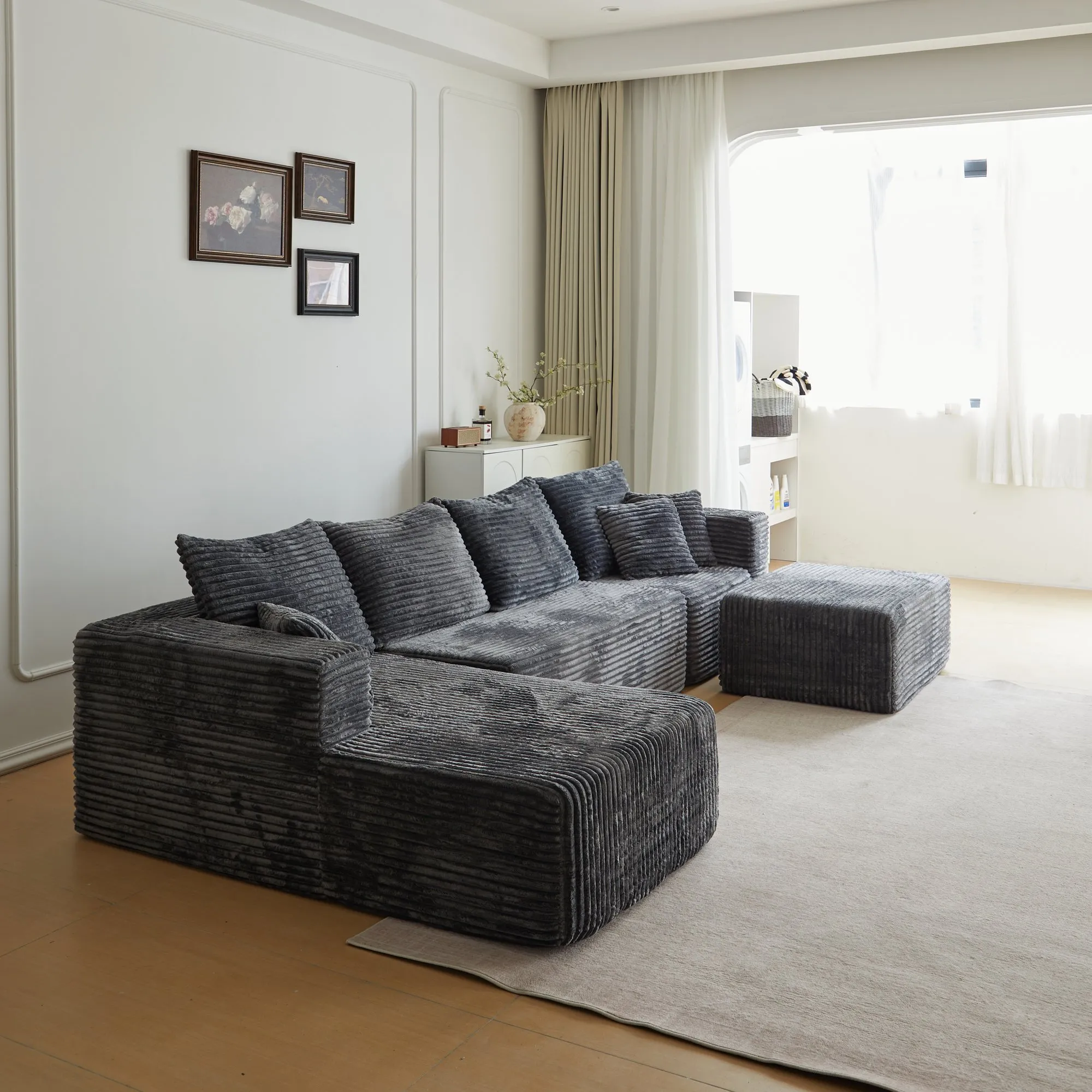 133.86-Inch Cloud Modular Sectional Sofa with Ottoman, Upholstered