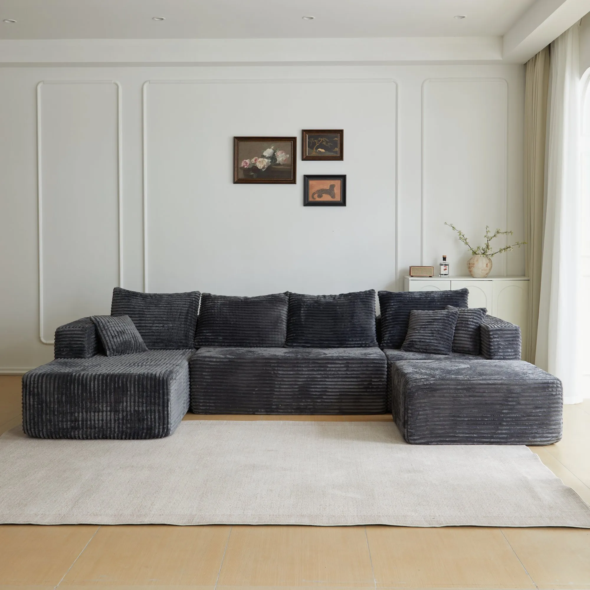 133.86-Inch Cloud Modular Sectional Sofa with Ottoman, Upholstered
