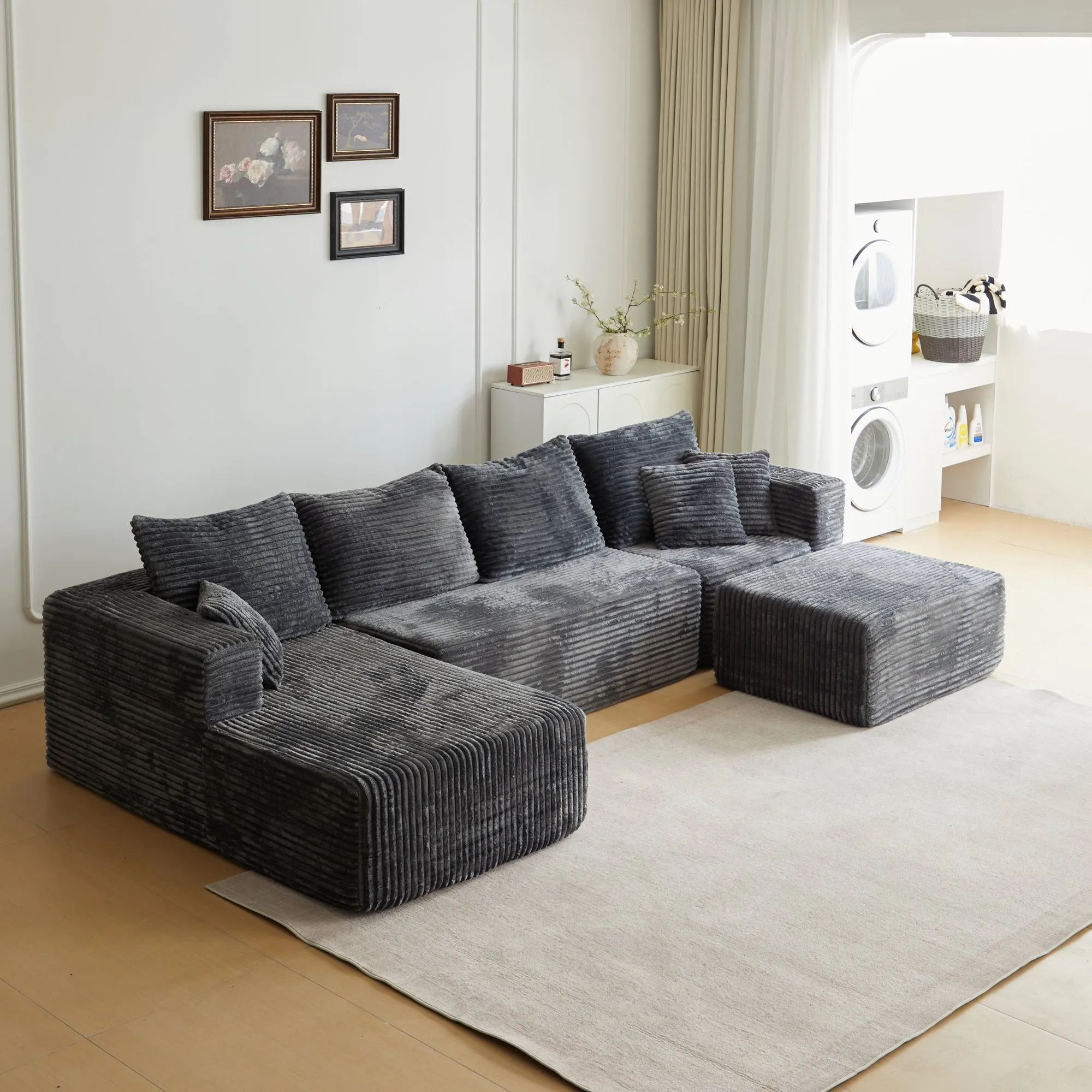 133.86-Inch Cloud Modular Sectional Sofa with Ottoman, Upholstered