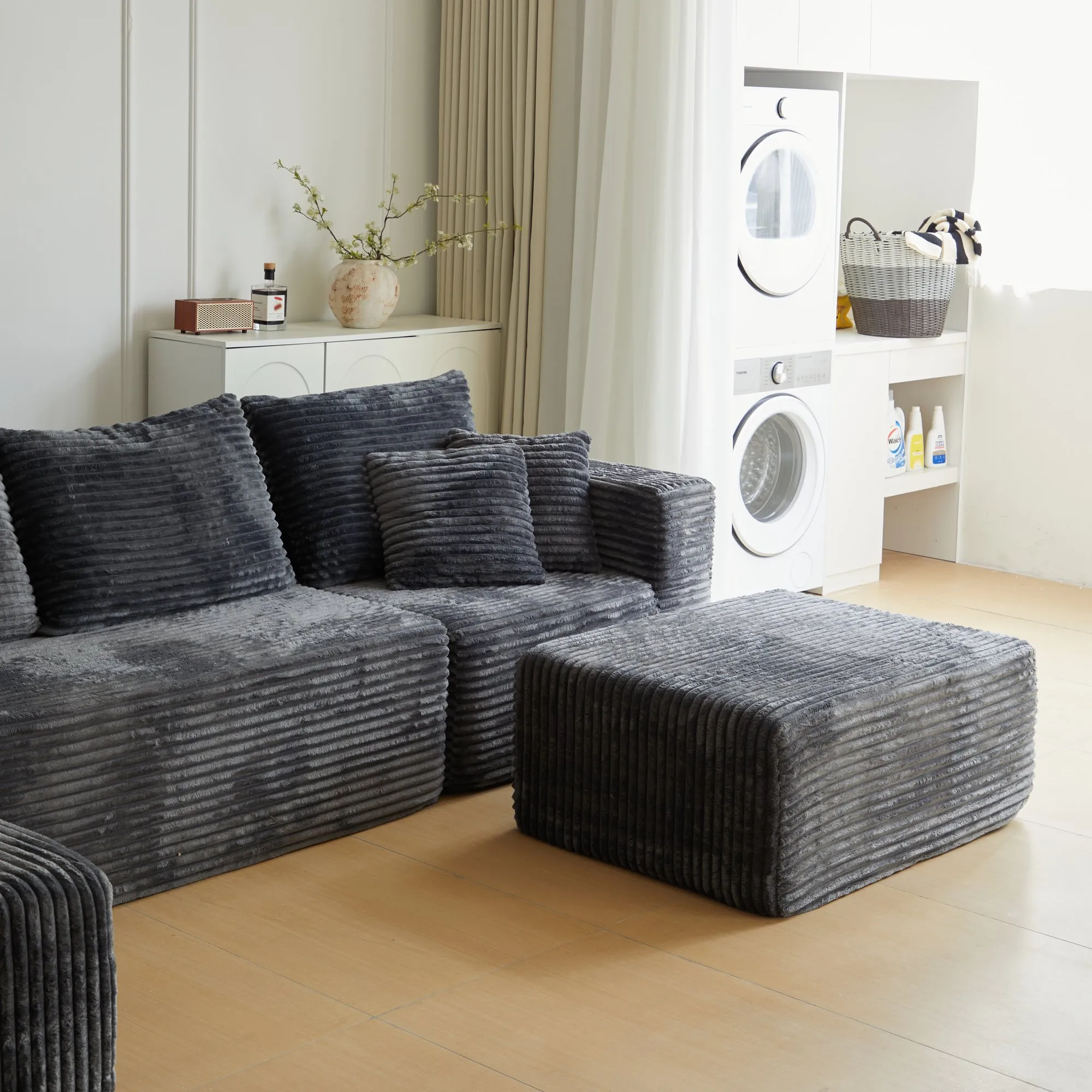 133.86-Inch Cloud Modular Sectional Sofa with Ottoman, Upholstered