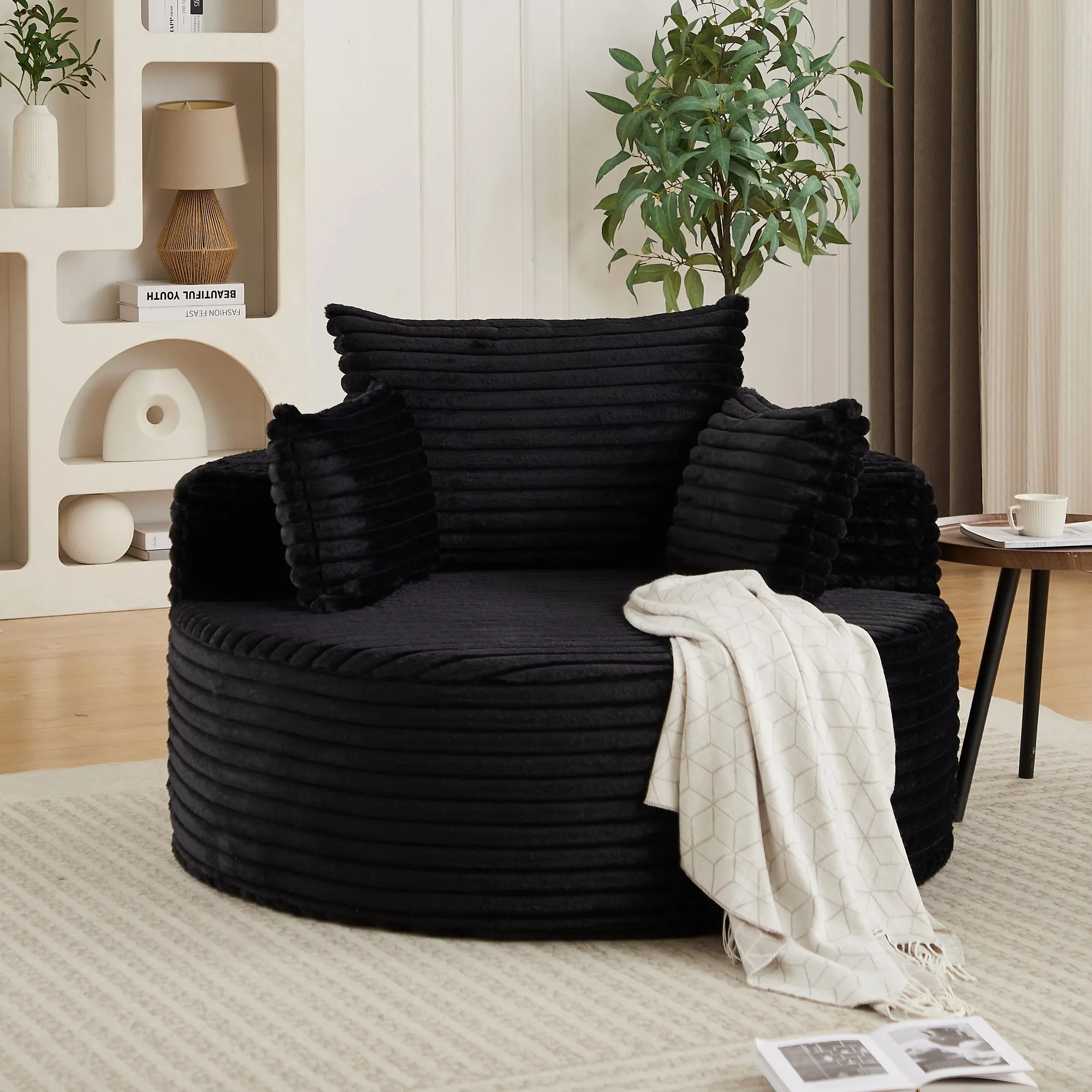 50-Inch Corduroy Single Sofa, No-Assembly Fluffy Floor Seat