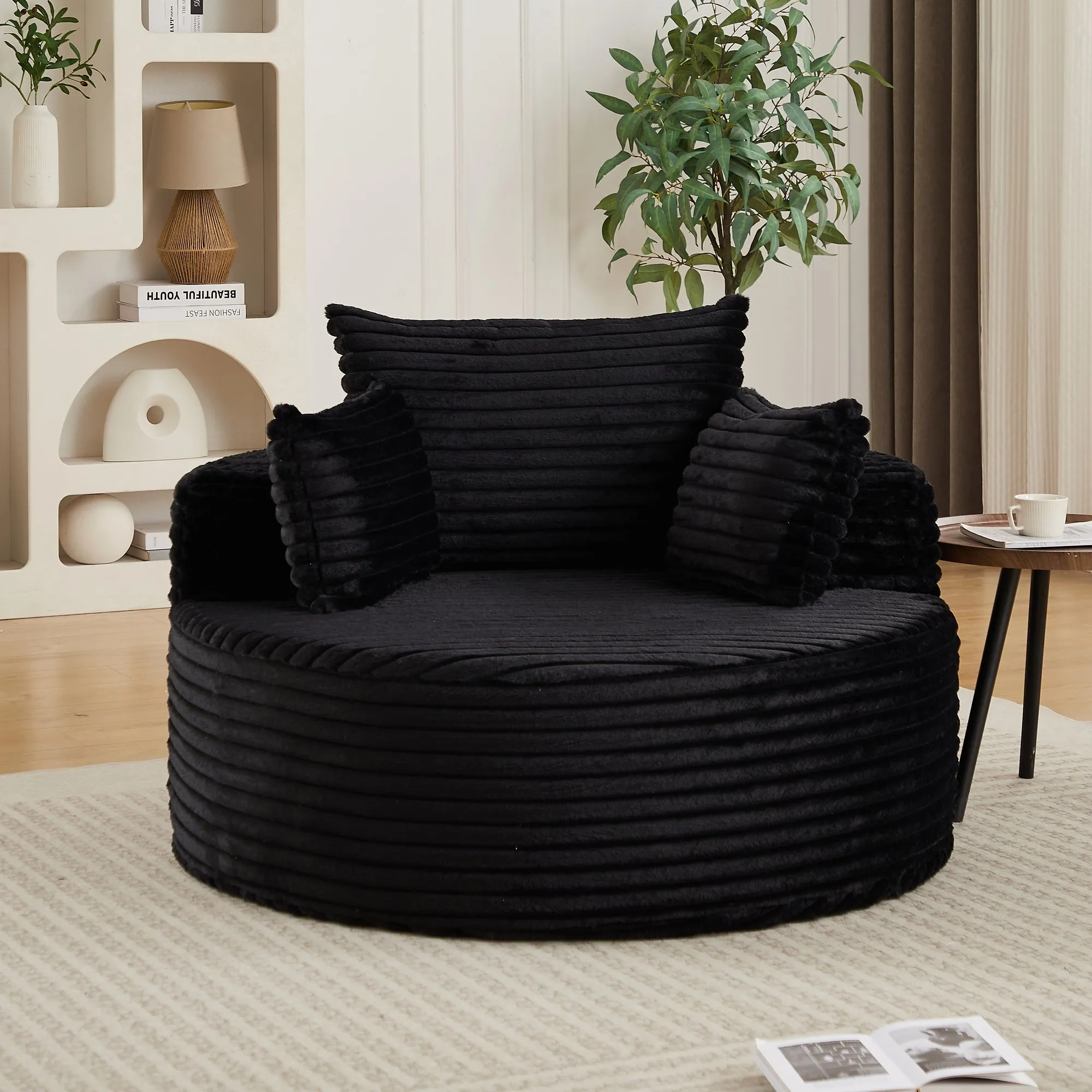 50-Inch Corduroy Single Sofa, No-Assembly Fluffy Floor Seat