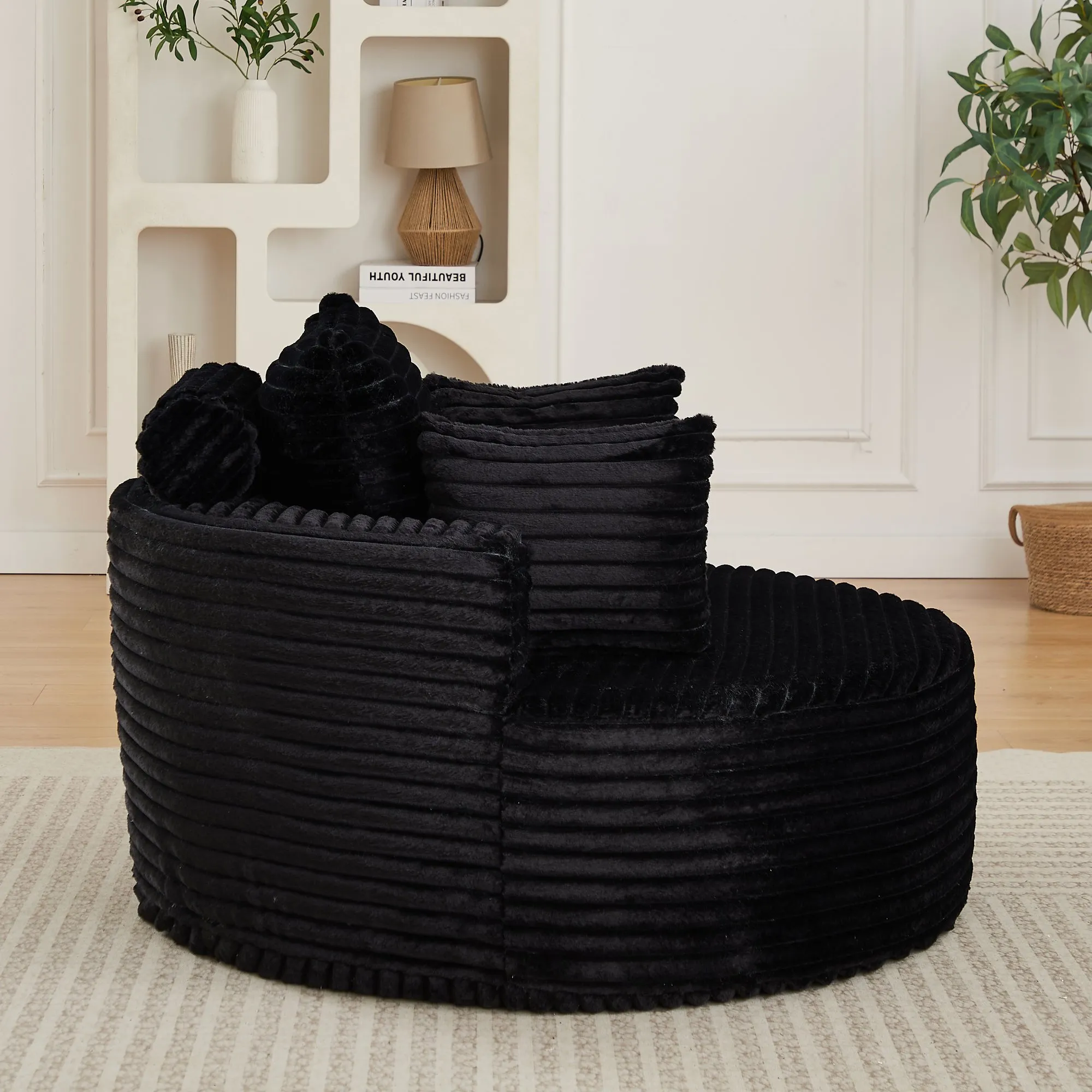 50-Inch Corduroy Single Sofa, No-Assembly Fluffy Floor Seat