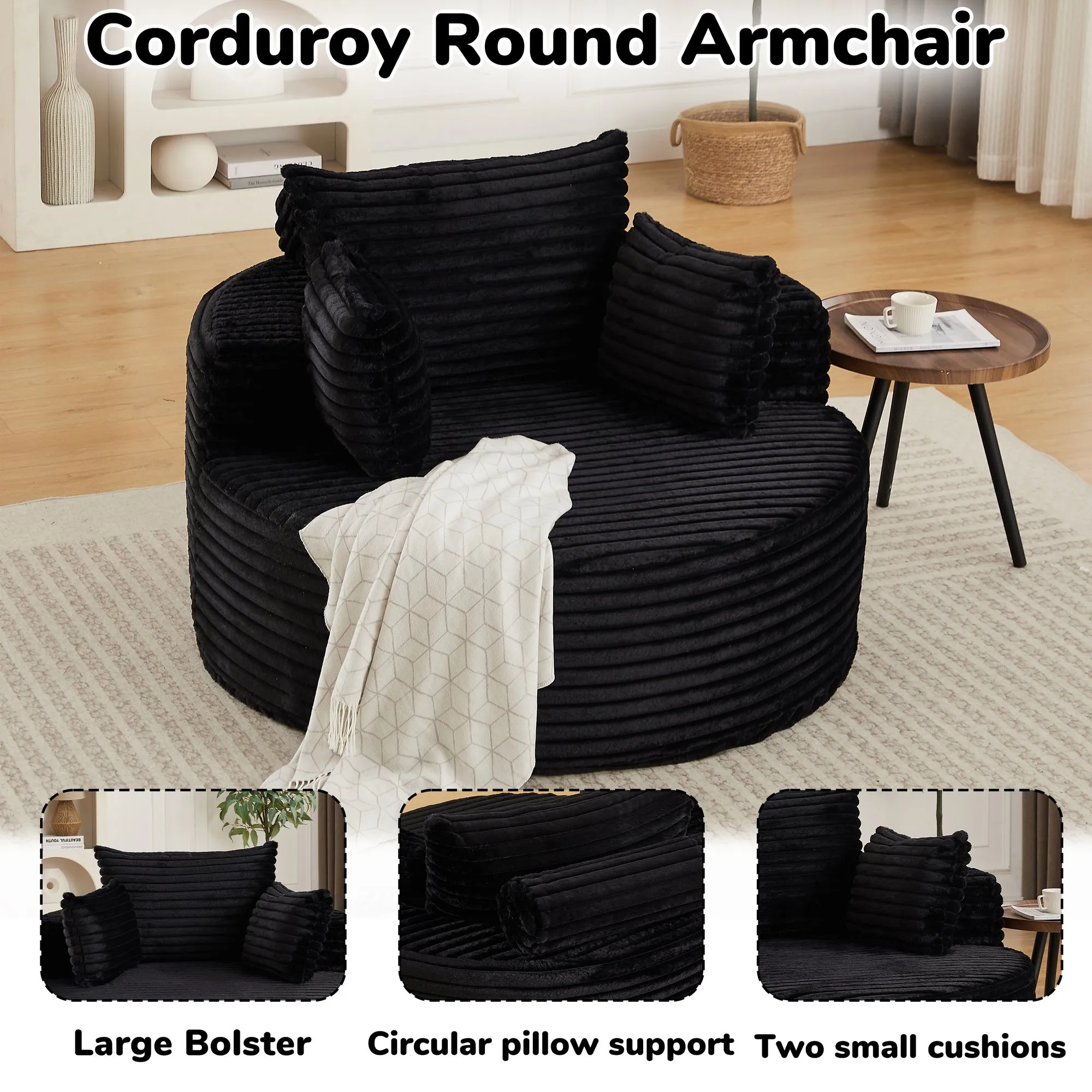 50-Inch Corduroy Single Sofa, No-Assembly Fluffy Floor Seat