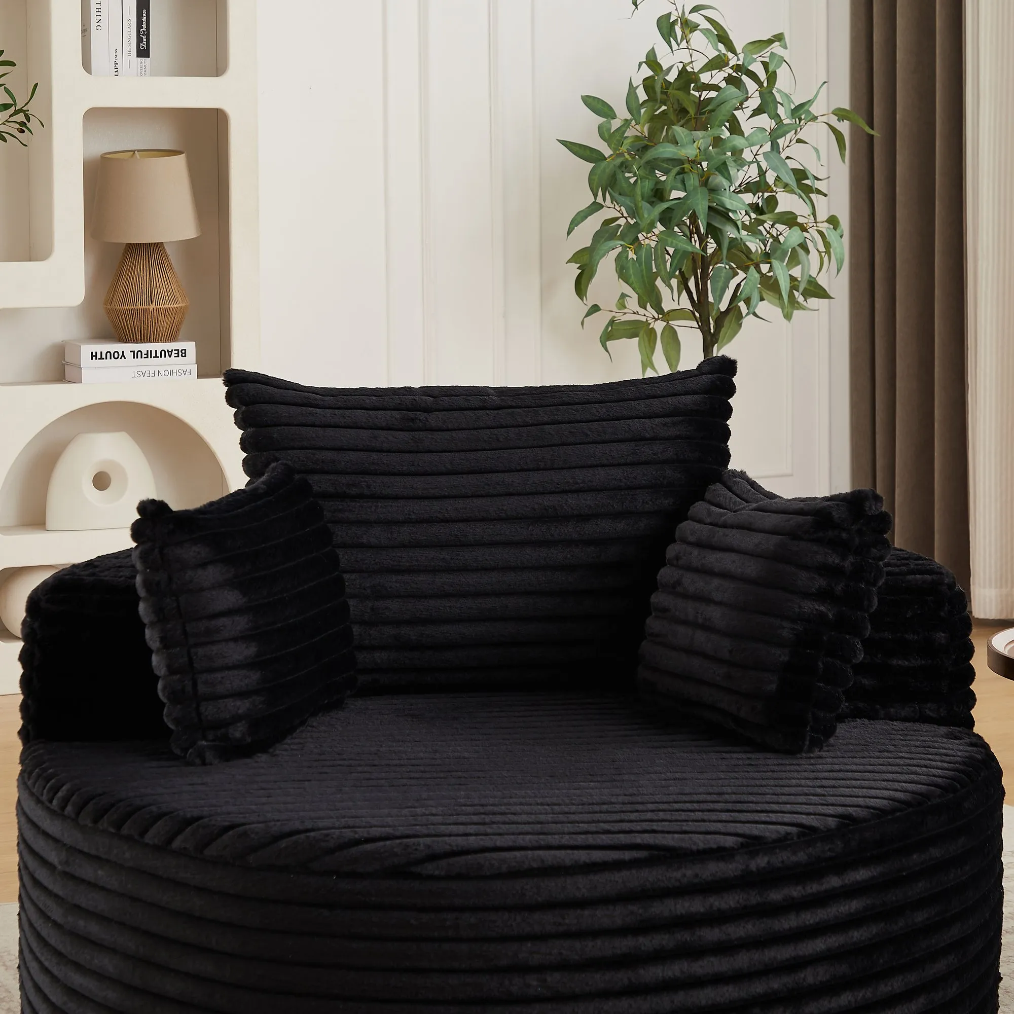 50-Inch Corduroy Single Sofa, No-Assembly Fluffy Floor Seat