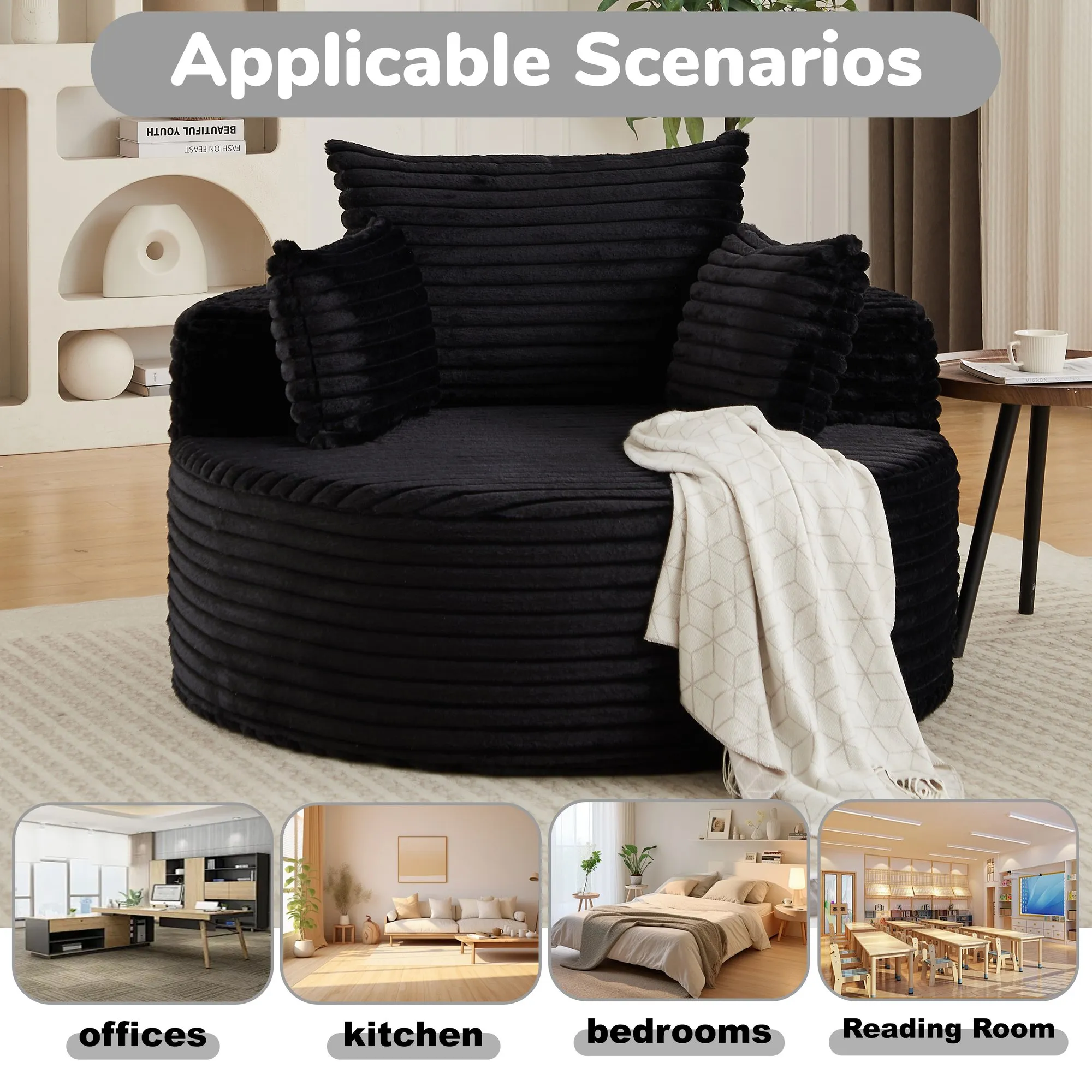 50-Inch Corduroy Single Sofa, No-Assembly Fluffy Floor Seat
