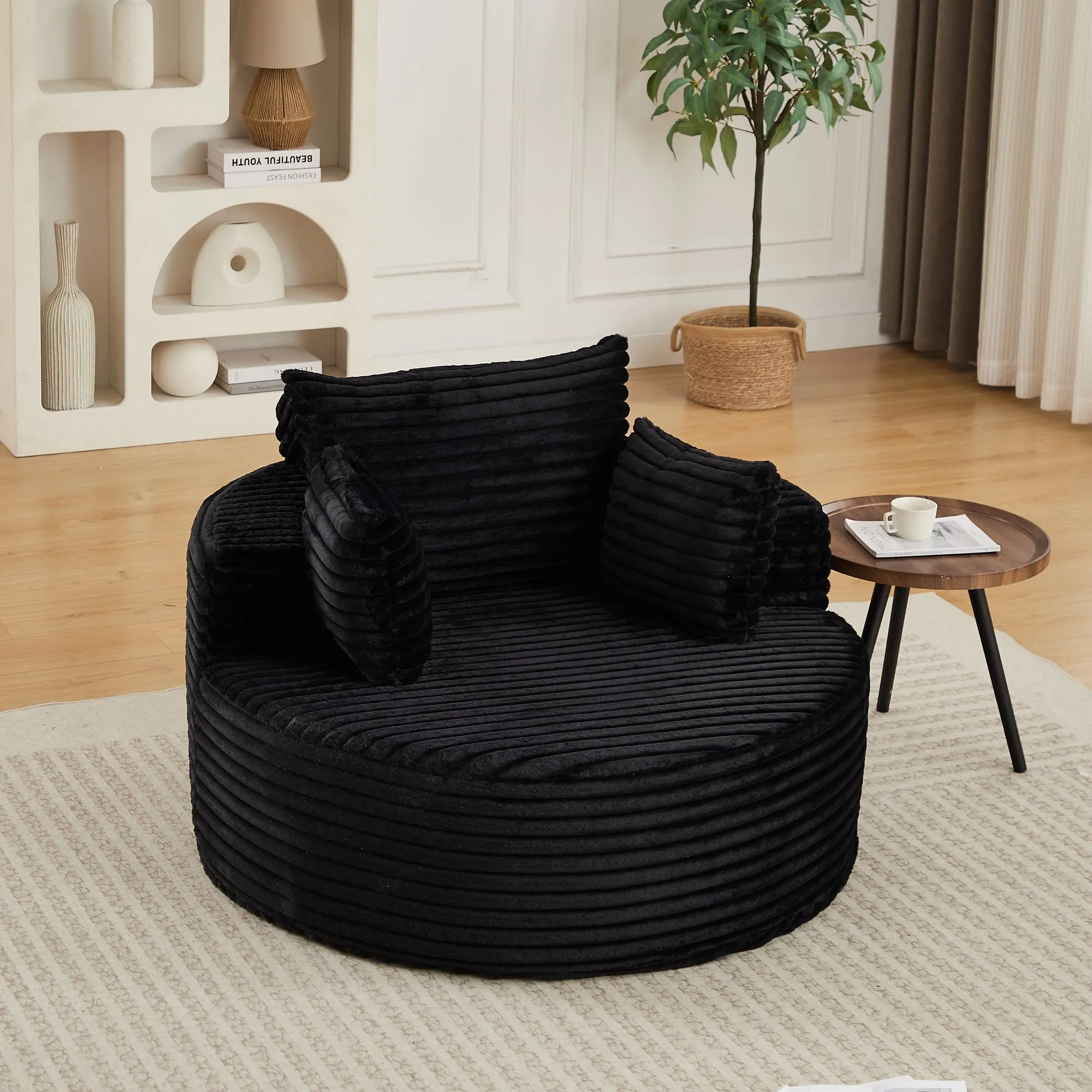 50-Inch Corduroy Single Sofa, No-Assembly Fluffy Floor Seat