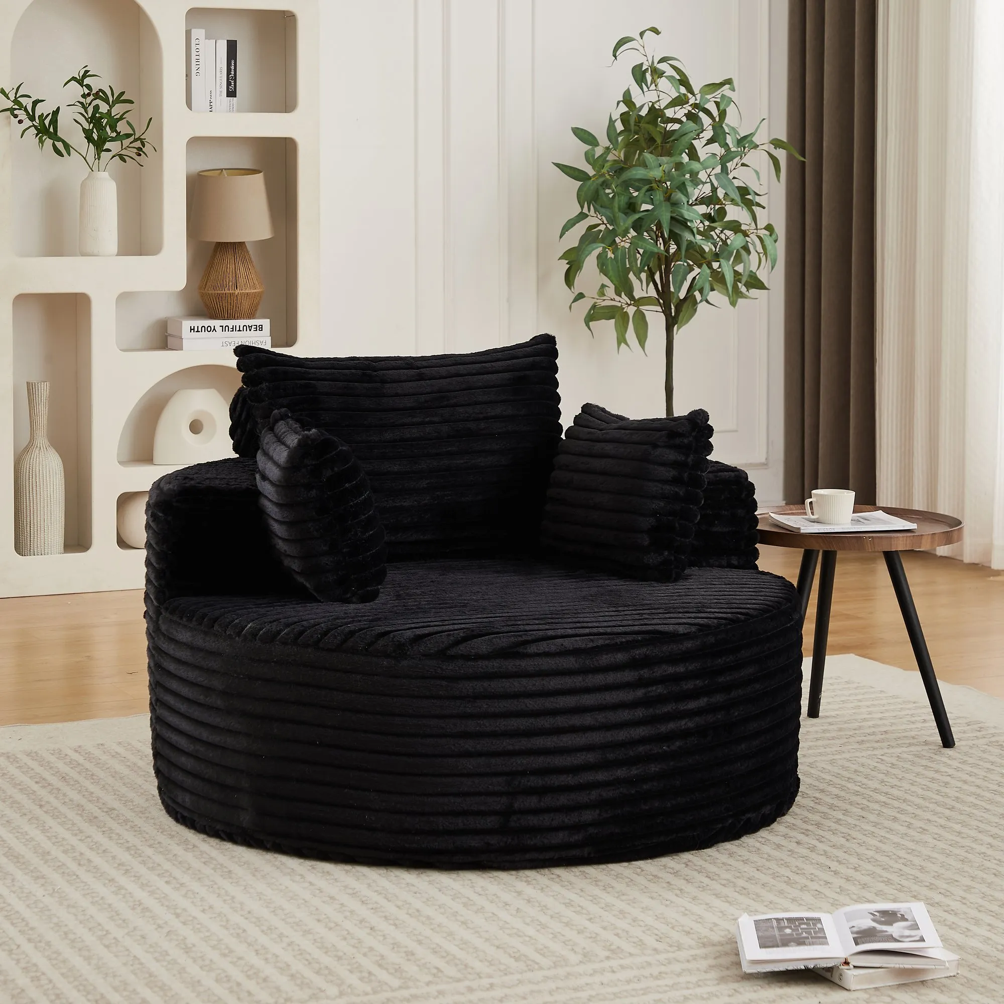 50-Inch Corduroy Single Sofa, No-Assembly Fluffy Floor Seat
