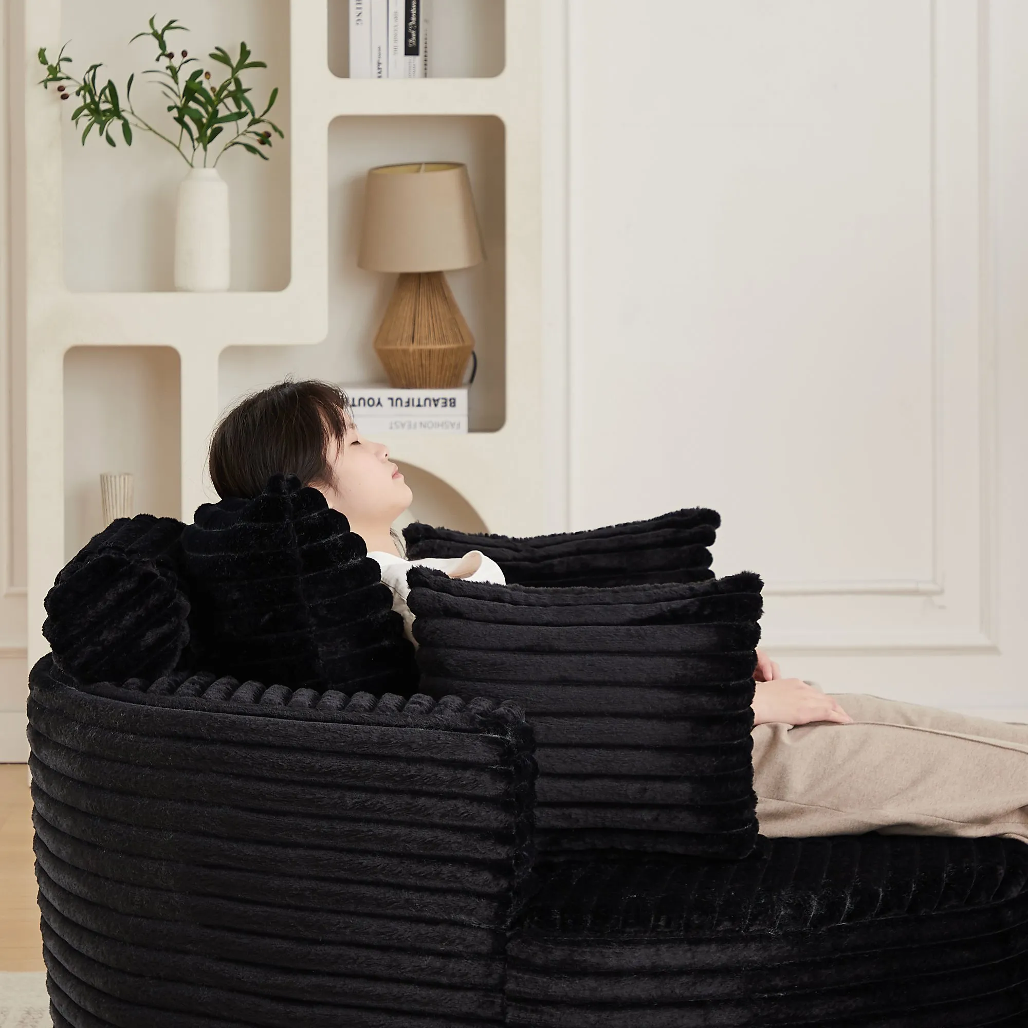 50-Inch Corduroy Single Sofa, No-Assembly Fluffy Floor Seat