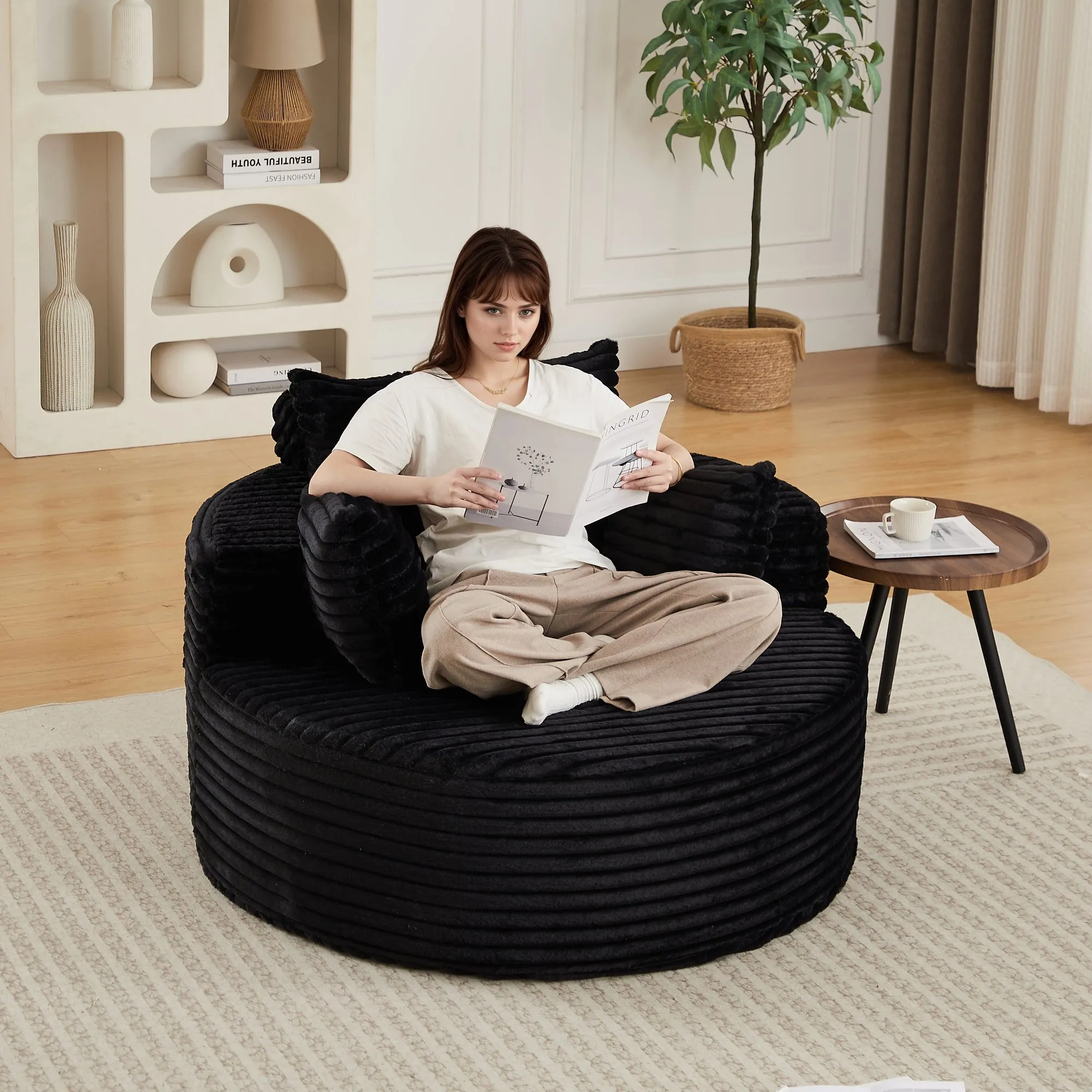 50-Inch Corduroy Single Sofa, No-Assembly Fluffy Floor Seat
