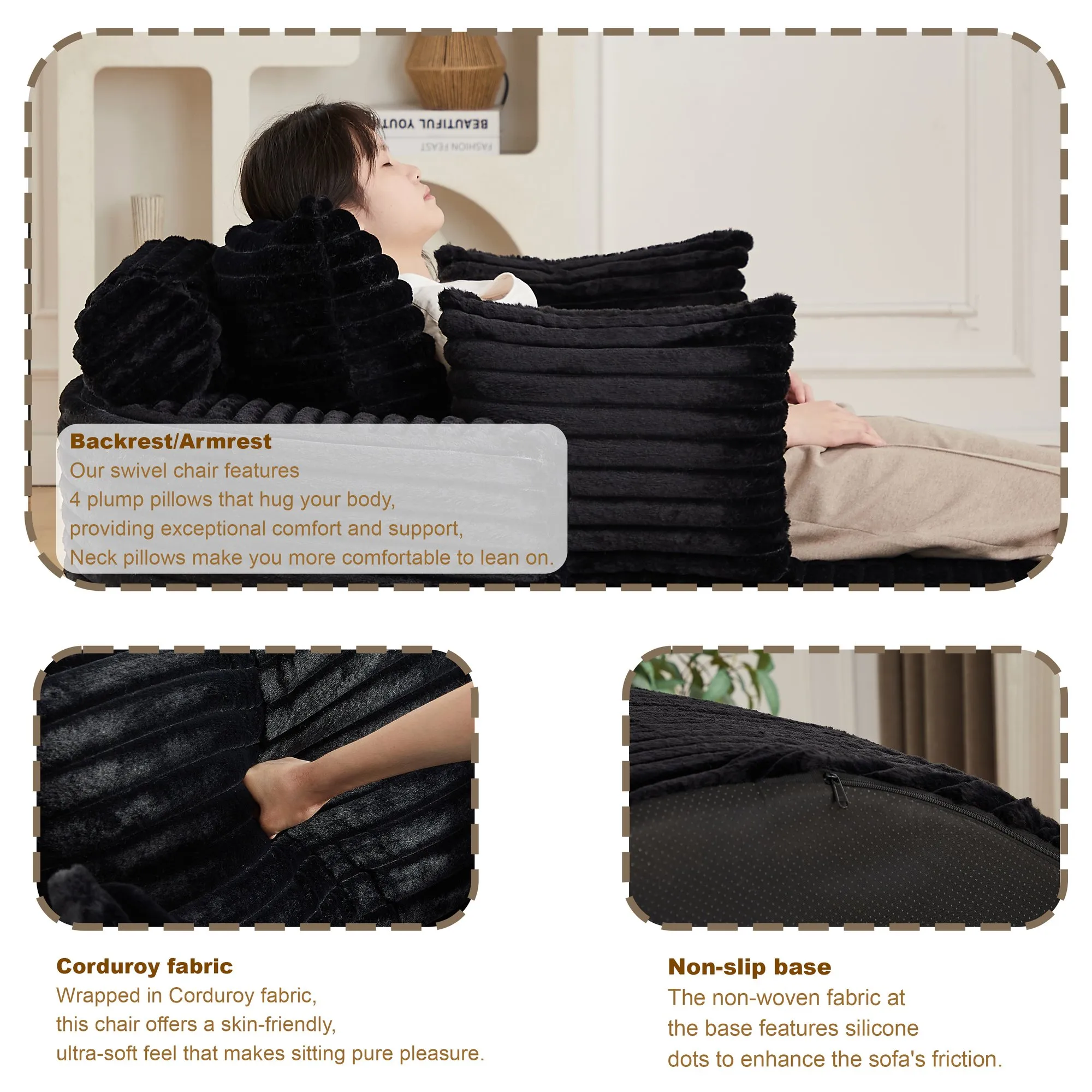 50-Inch Corduroy Single Sofa, No-Assembly Fluffy Floor Seat