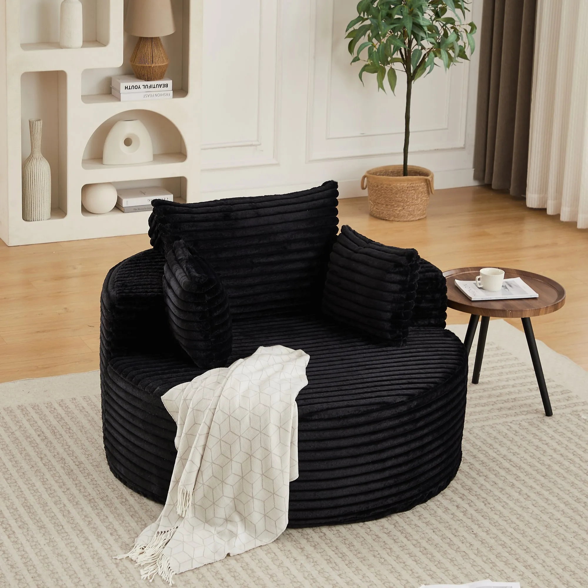 50-Inch Corduroy Single Sofa, No-Assembly Fluffy Floor Seat