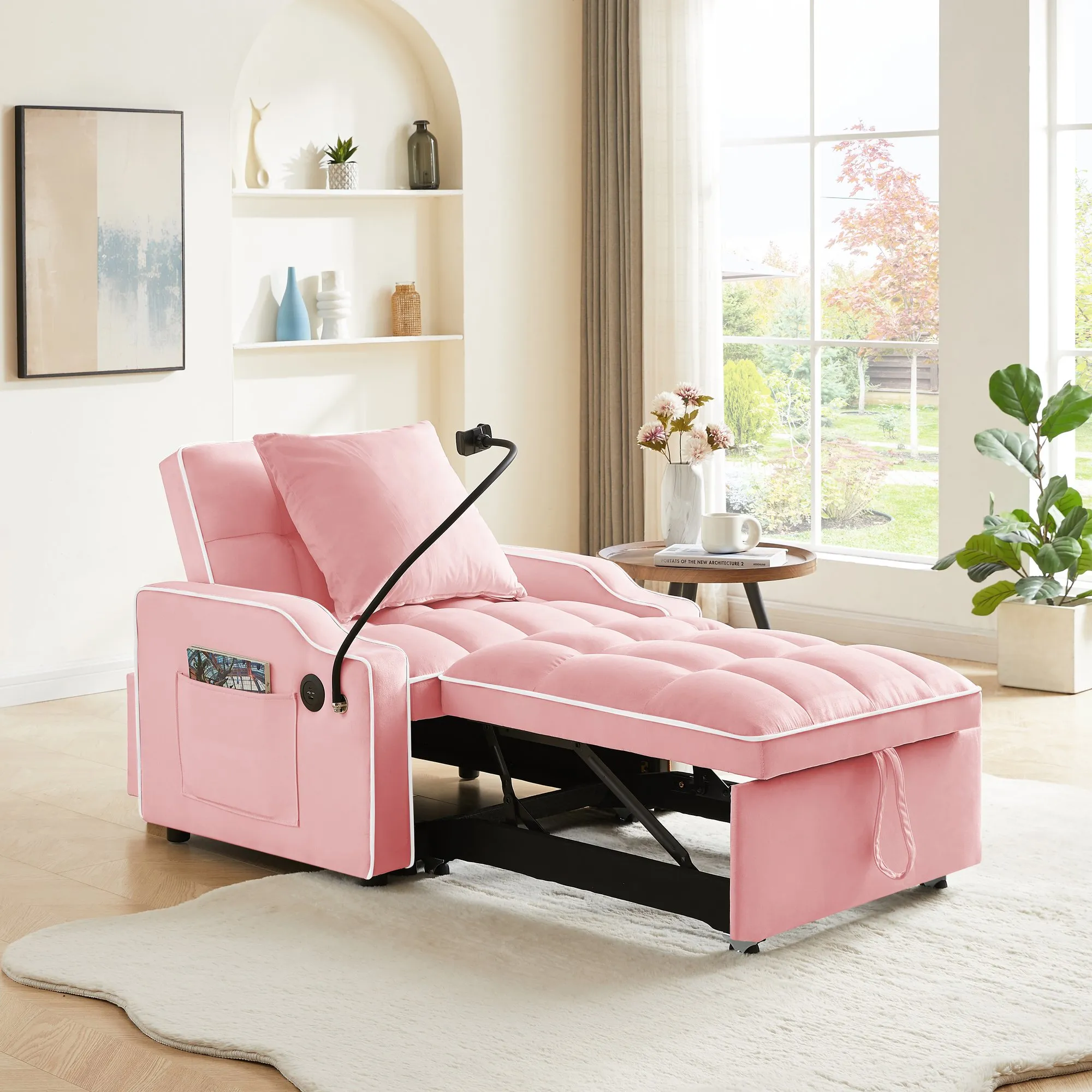 3-in-1 Velvet Sleeper Sofa Chair Bed, Convertible and Comfy