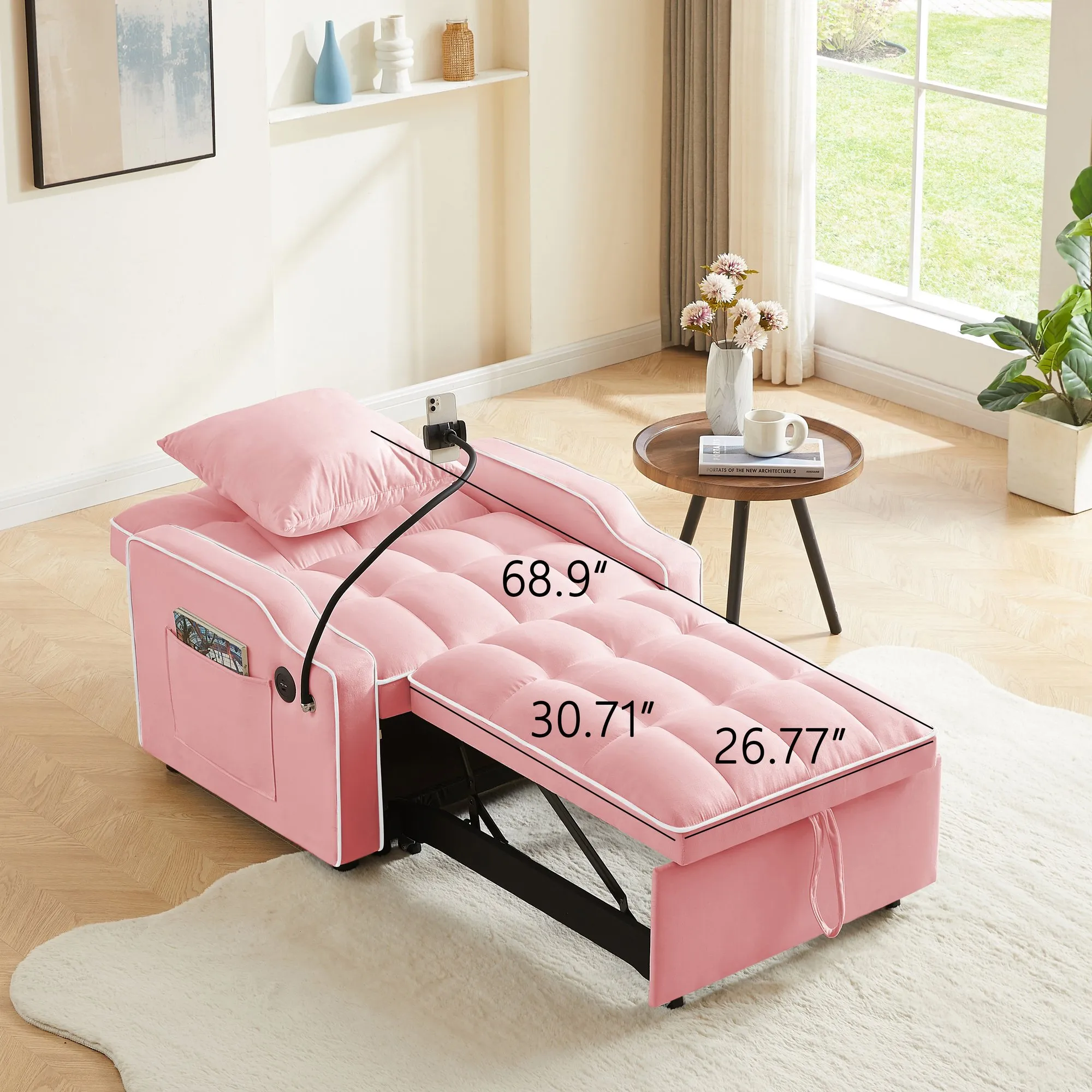 3-in-1 Velvet Sleeper Sofa Chair Bed, Convertible and Comfy