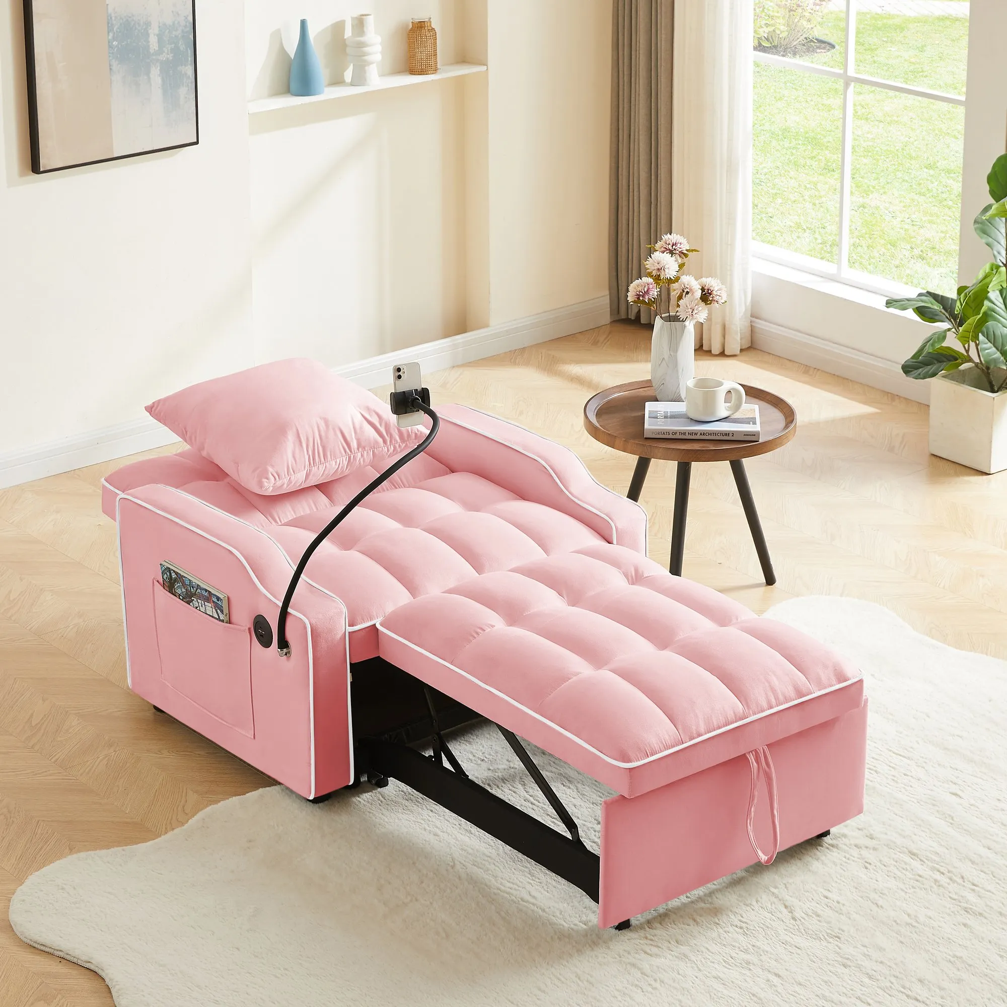 3-in-1 Velvet Sleeper Sofa Chair Bed, Convertible and Comfy