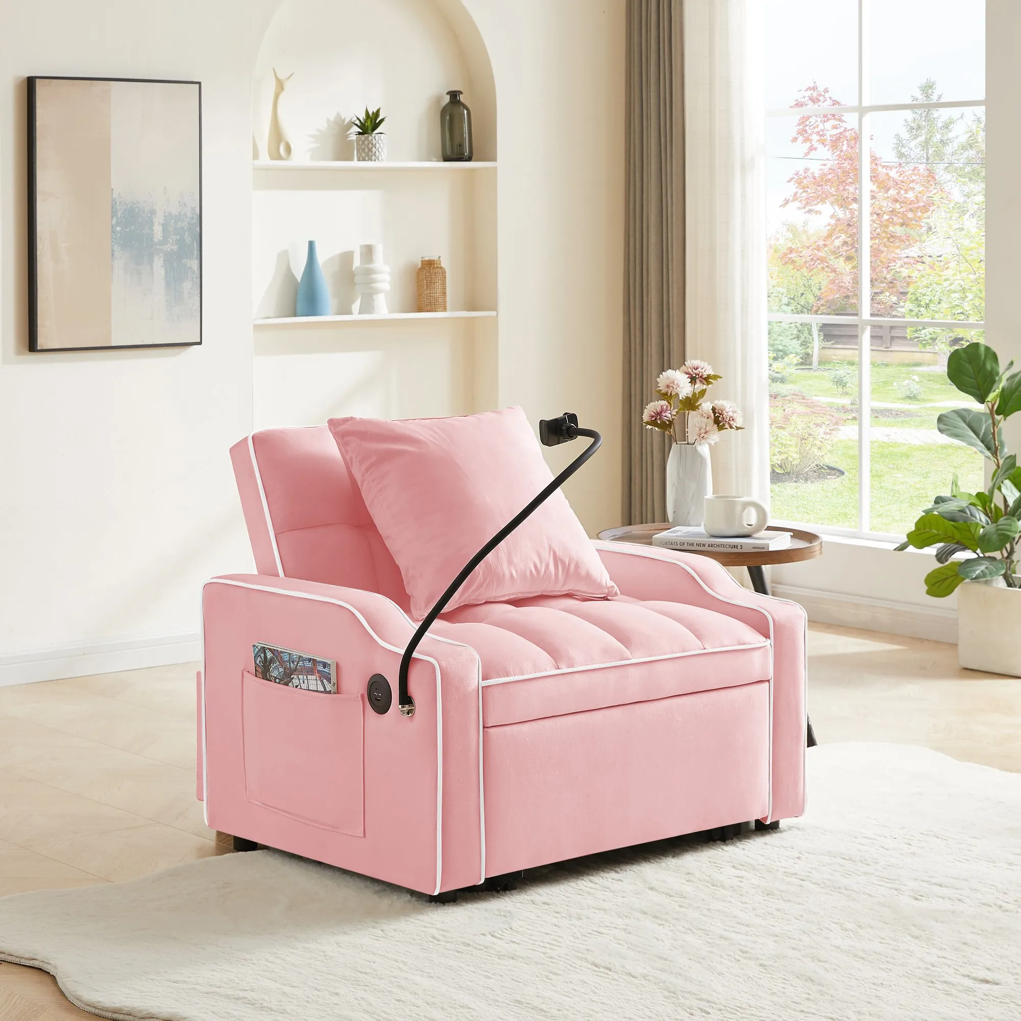 3-in-1 Velvet Sleeper Sofa Chair Bed, Convertible and Comfy