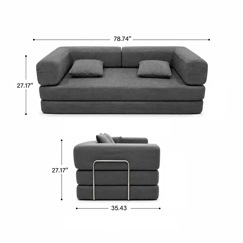 2-in-1 Sofa Bed | High-Density Memory Sponge & Corduroy Fabric | Double Pillows for Waist/Head Support | No Collapse, Small Space Savior
