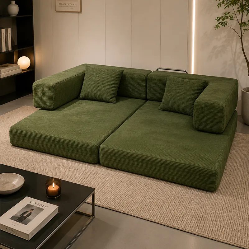 2-in-1 Sofa Bed | High-Density Memory Sponge & Corduroy Fabric | Double Pillows for Waist/Head Support | No Collapse, Small Space Savior
