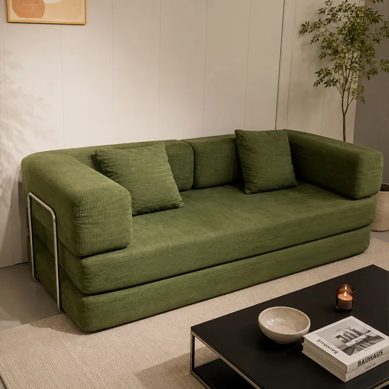 2-in-1 Sofa Bed | High-Density Memory Sponge & Corduroy Fabric | Double Pillows for Waist/Head Support | No Collapse, Small Space Savior