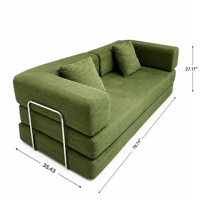2-in-1 Sofa Bed | High-Density Memory Sponge & Corduroy Fabric | Double Pillows for Waist/Head Support | No Collapse, Small Space Savior